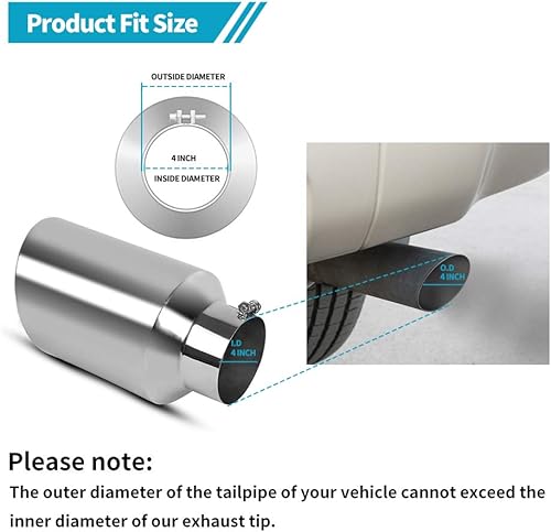 Miniatura 2 de AUTOSAVER88 Puntas de escape de entrada de 4 pulgadas, entrada de 4 pulgadas, salida de 8 pulgadas, 15 pulgadas de longitud total, punta de escape