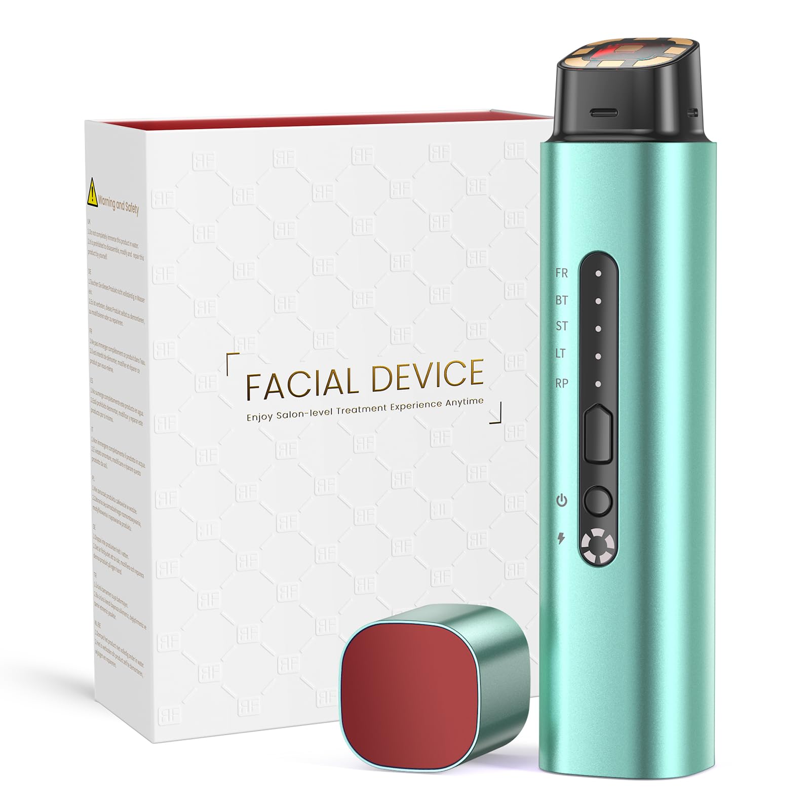 Aparato Radiofrecuencia Facial, 5 en 1 Masajeador Facial de Microcorriente, Dispositivo Eléctrico de Belleza Antiarrugas, Antiacné, Reafirmante y Lifting para Rostro y Cuello (verde) Recycled Claim Standard Blended