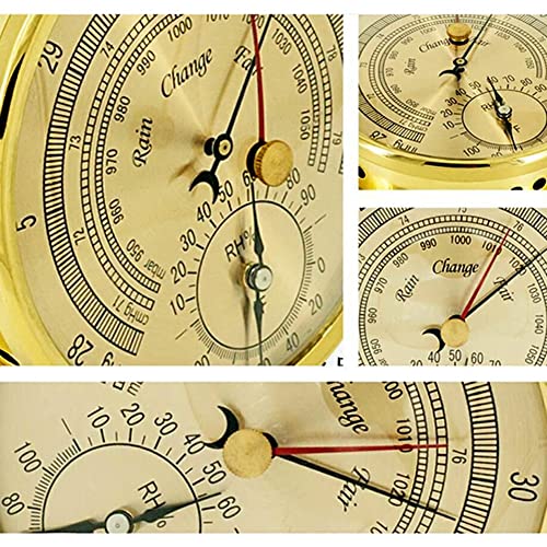 Barómetro de caja de latón de alta precisión, temperatura 3 en 1, humedad y presión de aire, barómetro de 5,9 pulgadas que no requiere batería, para navegación, aviación, montañismo, barcos, hogar
