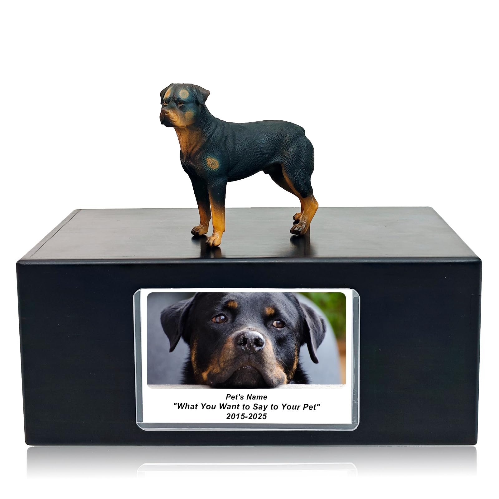 MEM PLANETE Pet Dog Urns for Ashes Memorial Gifts for Loss Lovers Shadow Box Sympathy Keepsake Small Big Cremation Casket Funerary Frame Pictures Solid Rosewood Material Rottweilers Figurine Urn