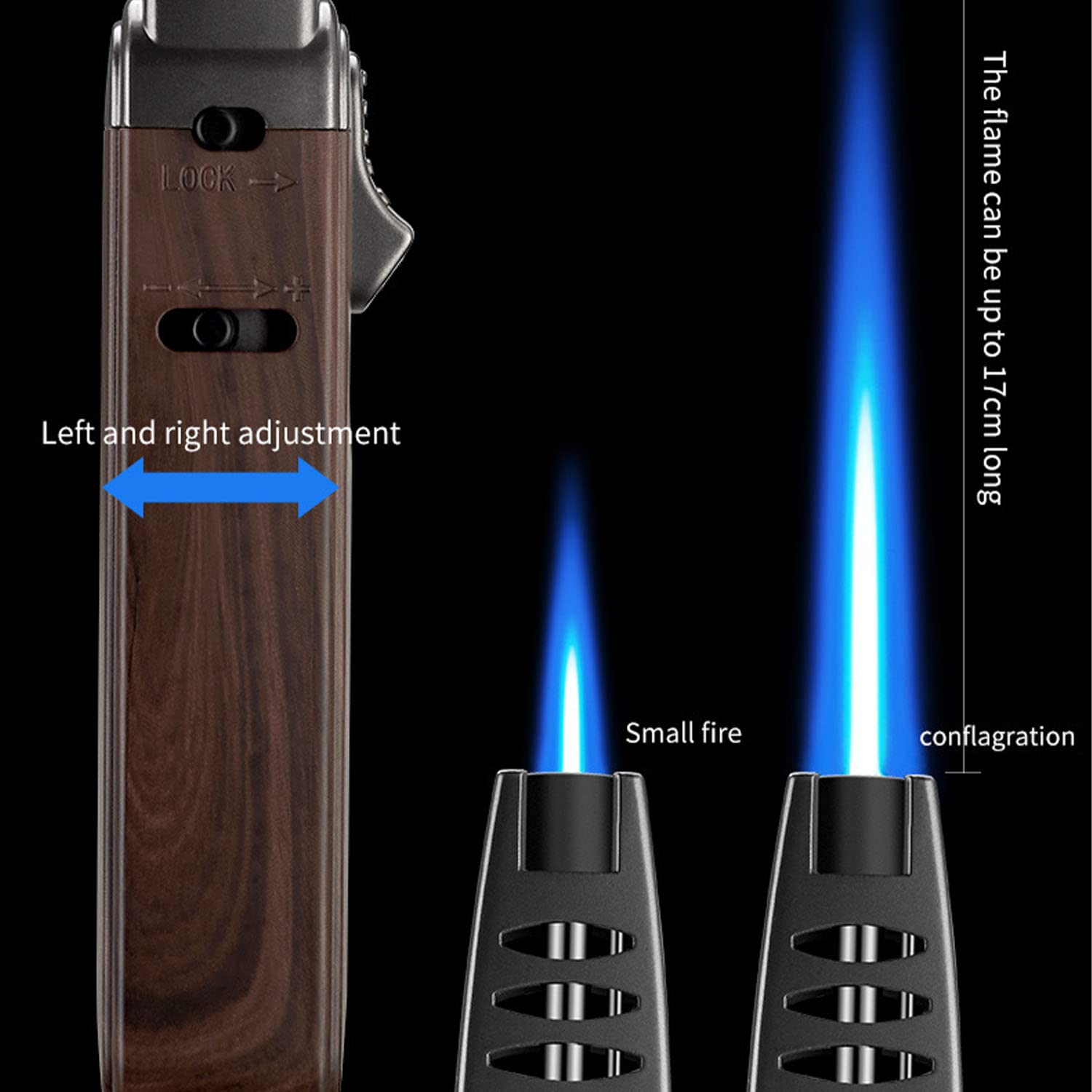 Briquet Torche Butane Flamme Jet Réglable Rechargeable Coupe-Vent avec Verrouillage de Sécurité Puissant Cigare Plus Léger pour Soudage Cuisson Cuisson BBQ Cuisine Camping
