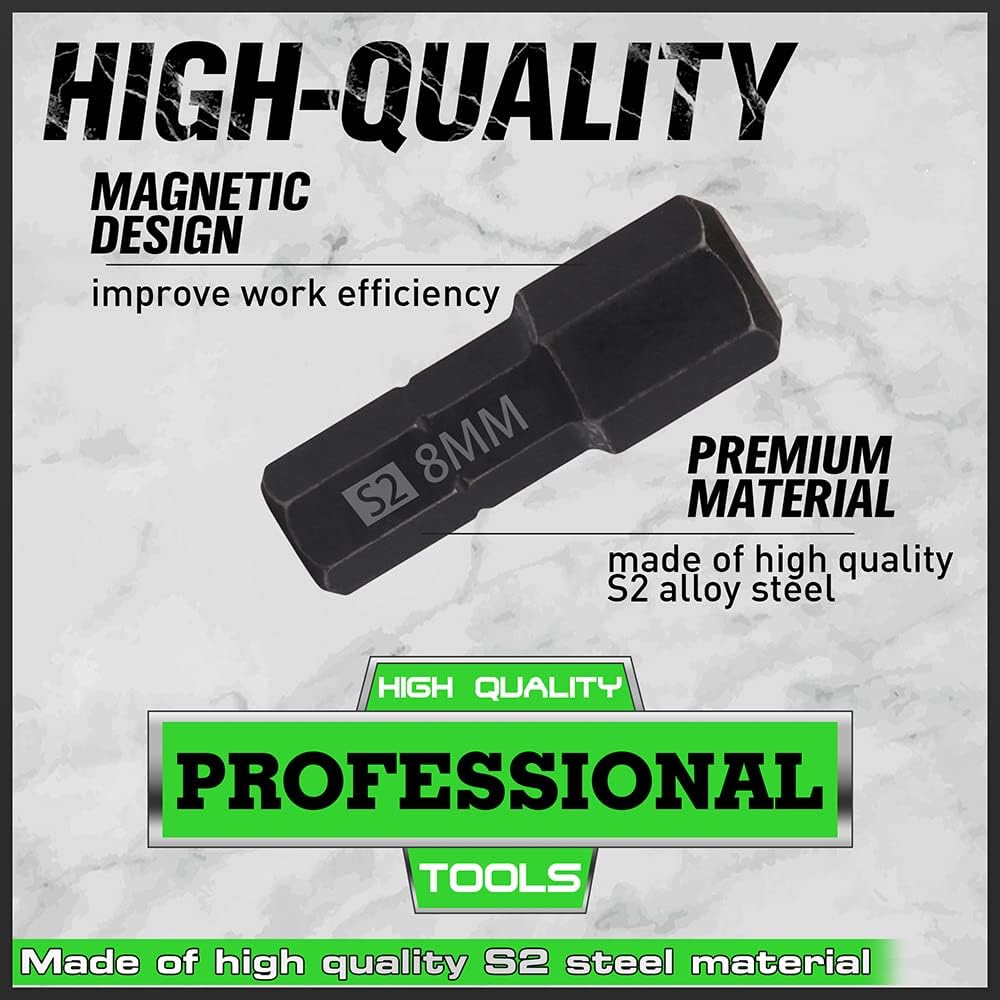 SWANLAKE 26-Piece Hex Head Allen Wrench Drill Bit Set, 1/4Hex Shank Quick Change Bit Holder, Metric and SAE S2 Steel Hex Bits Set - Image 4