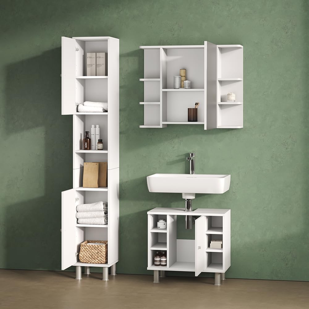 Livinity Meuble mi-Haut de Salle de Bain Fucino Blanc Brillant 30x190cm