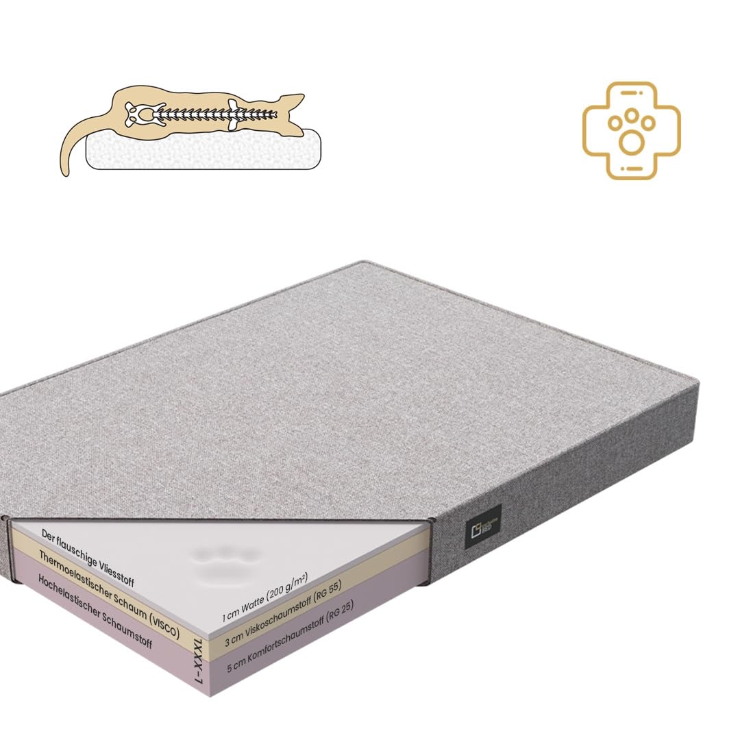 Orthopädisches Hundebett Max Grosse Mittelgroße Kleine Hunde - Hundekissen Hundesofa aus Kunstleder - Memory Foam Langlebig Abriebfest Reißfest (L+|90x70cm, Grau)