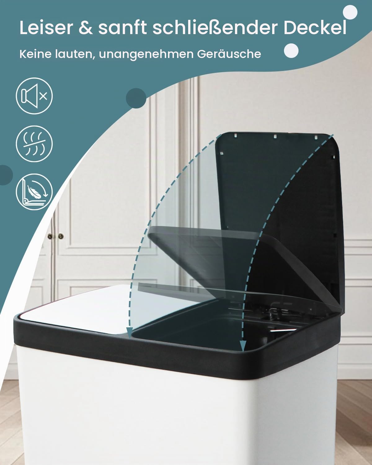 Mülleimer 2 fächer 40L, Mülltrennsystem, Mülleimer 2x20L, Weiß | Mülleimer Küche, 40L Doppel Treteimer Mülltrennung, Abfalleimer Mit Deckel, Inneneimern, Für Recyclingmaterialien Und Abfall