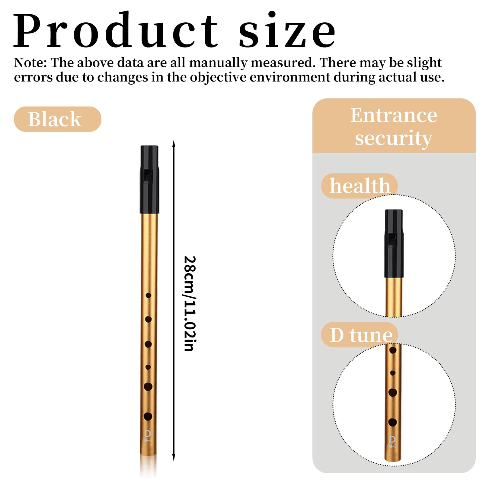Tin Whistle D,Irish Tin Whistle Beginners D-Key 6-Hole Aluminum Penny Whistles Kids Instruments Wind,Black Golden Irish Flute Instrument for Beginners Performances(Comes With Study Manual/Flute Bag) - Image 2