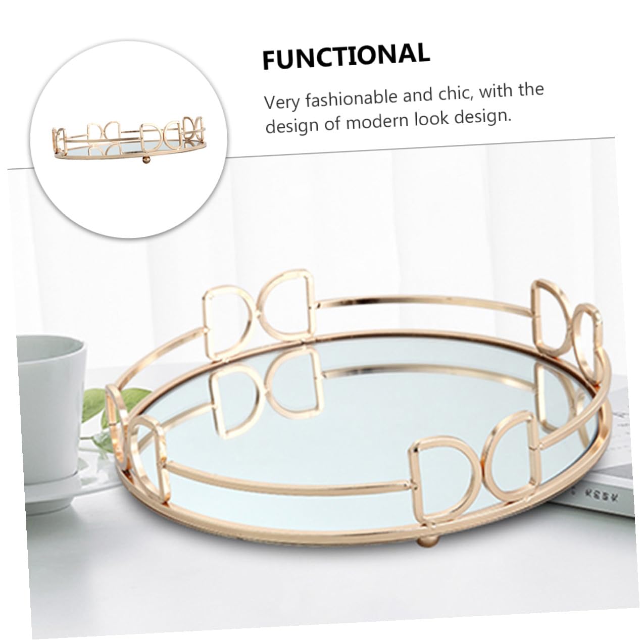Uonlytech Bandeja Decorativa de Metal Dorada Estilo Nórdico Espejo Resistente para Guardar Joyas y Cosméticos, Uso Múltiple en Fiestas y Festivales
