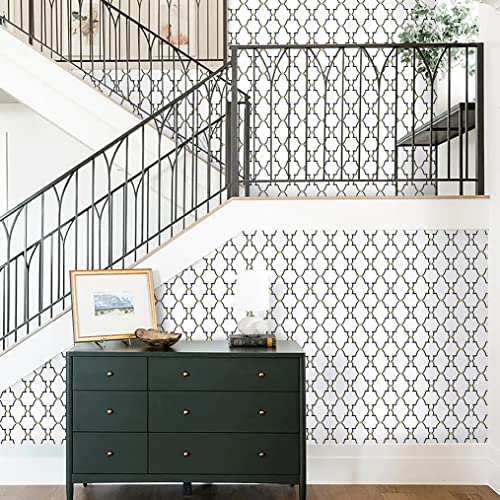 Timeet Black And White Trellis Wallpaper Peel And Stick Wallpaper 17.7"X78.7" Self Adhesive Removable Wallpaper Waterproof For Shelf Liner Drawer Room Wall Decor Film Vinyl Roll #TOP6