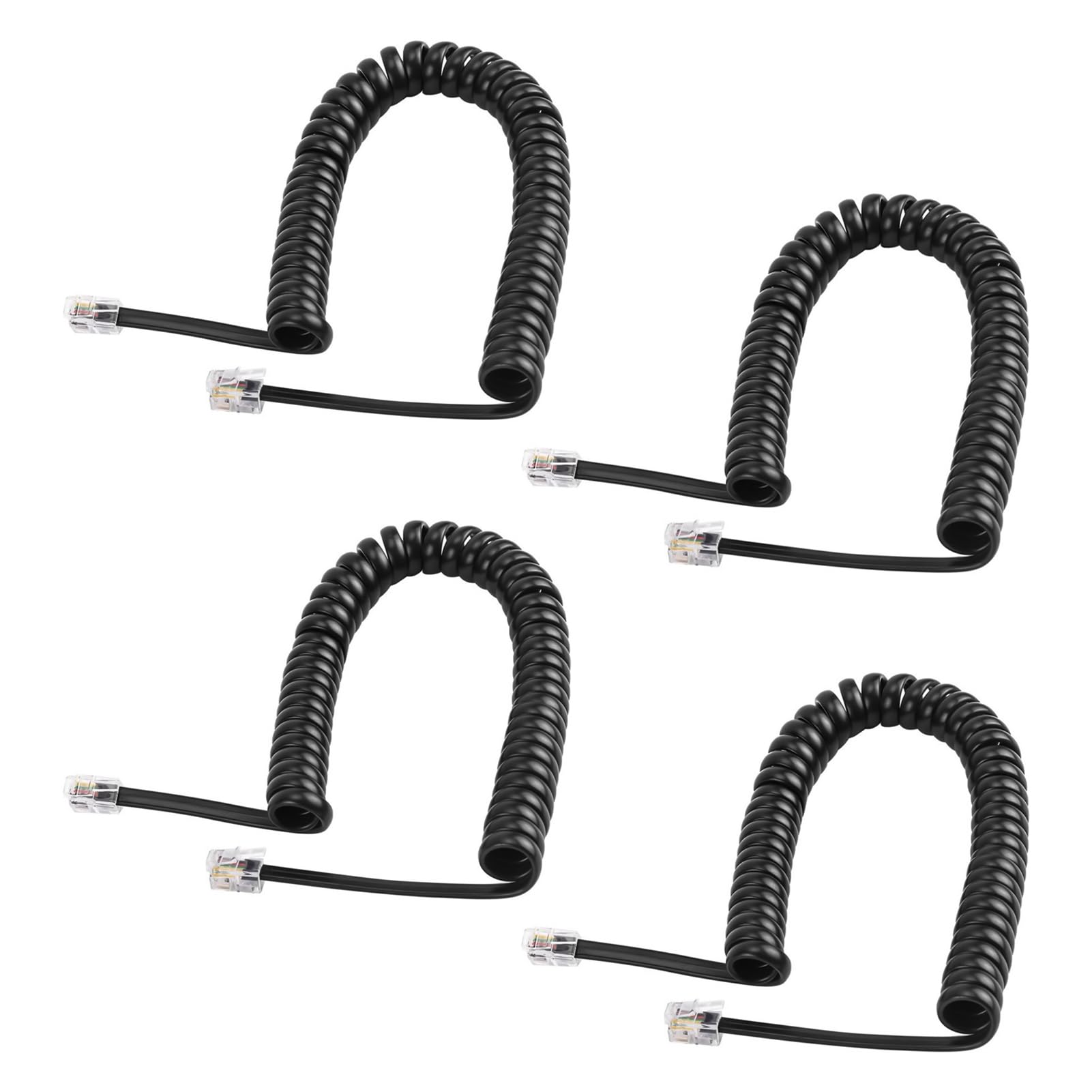 Lot de 4 Câble Téléphonique RJ9 4P4C Spiralé 5m Étendu Câble Combiné Téléphone Fixe Noir Fil de Remplacement pour Téléphone Bureau Maison Standard Universel Compatible Téléphones Fixes et Combinés