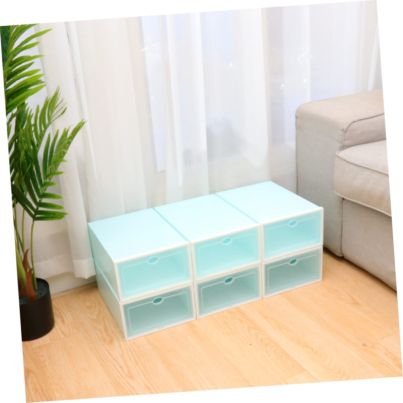 HOOTNEE 6PCS Thickened Transparent Shoe Storage Box with White Frame Stackable Plastic Shoe Containers for Closet Organization Entryway and Home Use