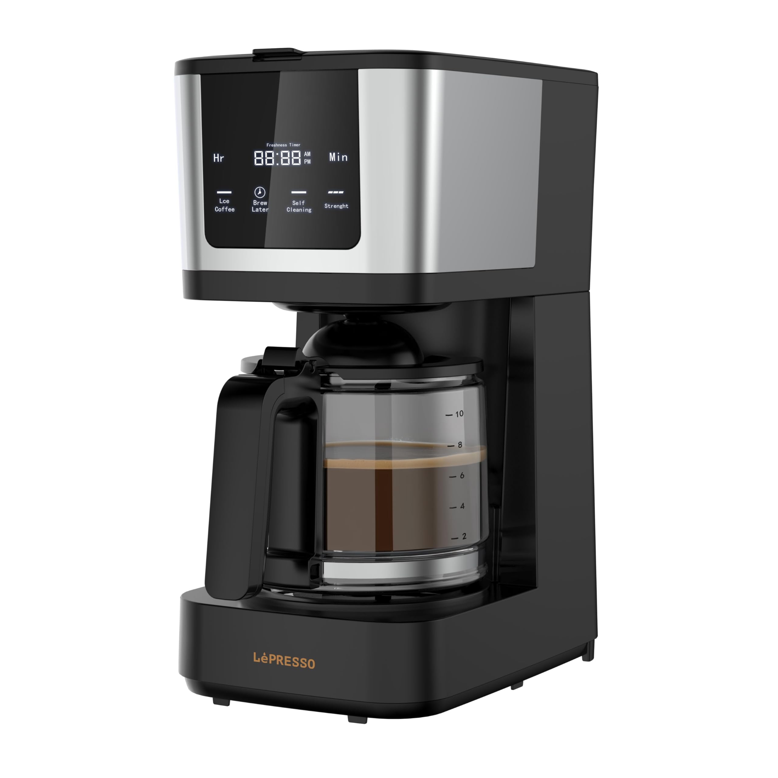 10-Cup Coffee Maker, Drip Coffee Machine, Washable Nylon Filter, Interactive Touch Display, Brewing Coffee Maker with 400mL Travel Mug, Carafe Coffee Machine, for Home, Office
