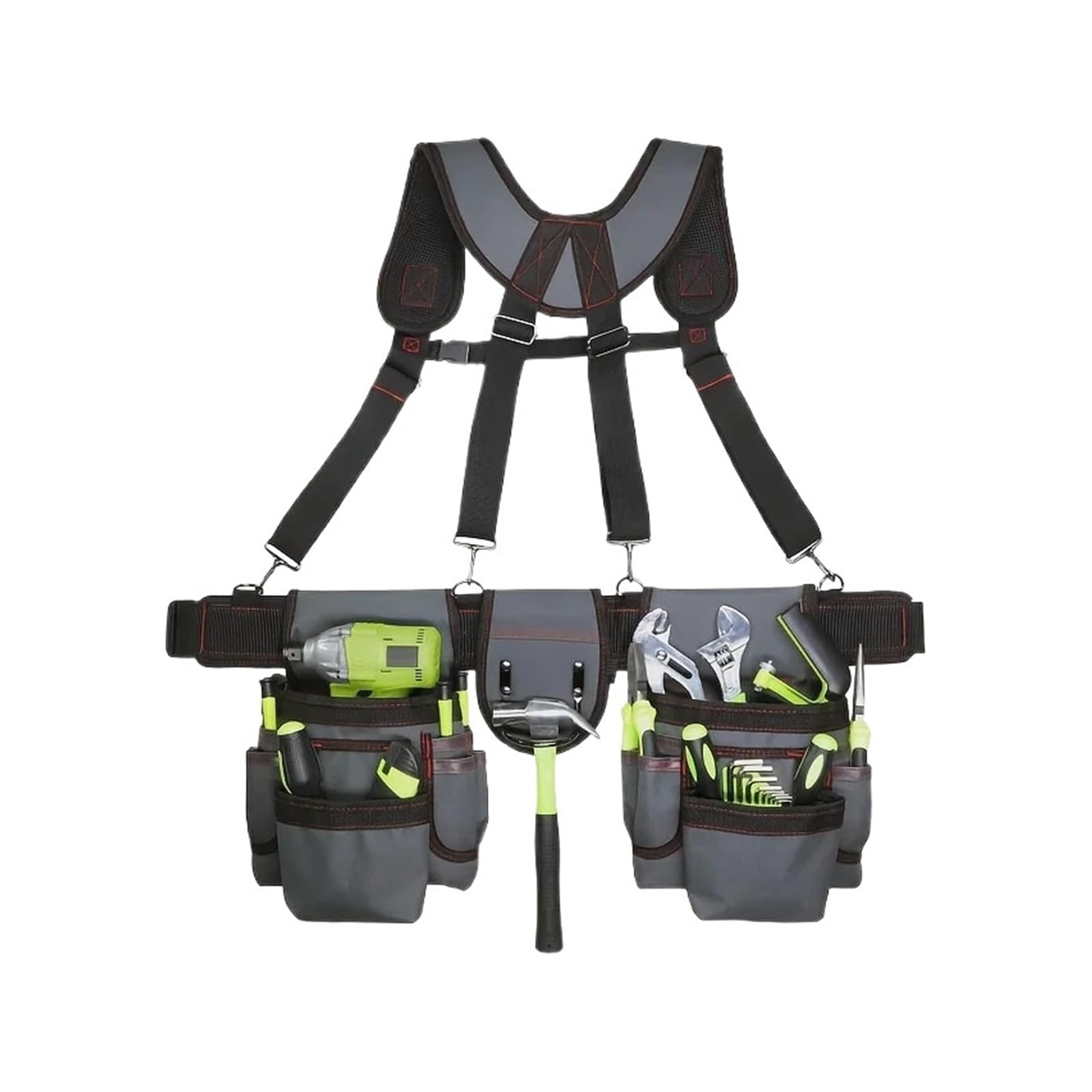 Tool Belt for Men, 32 to 66 Inches Adjustable Tool Belt with Suspenders for Electricians, Carpenters, Construction Workers