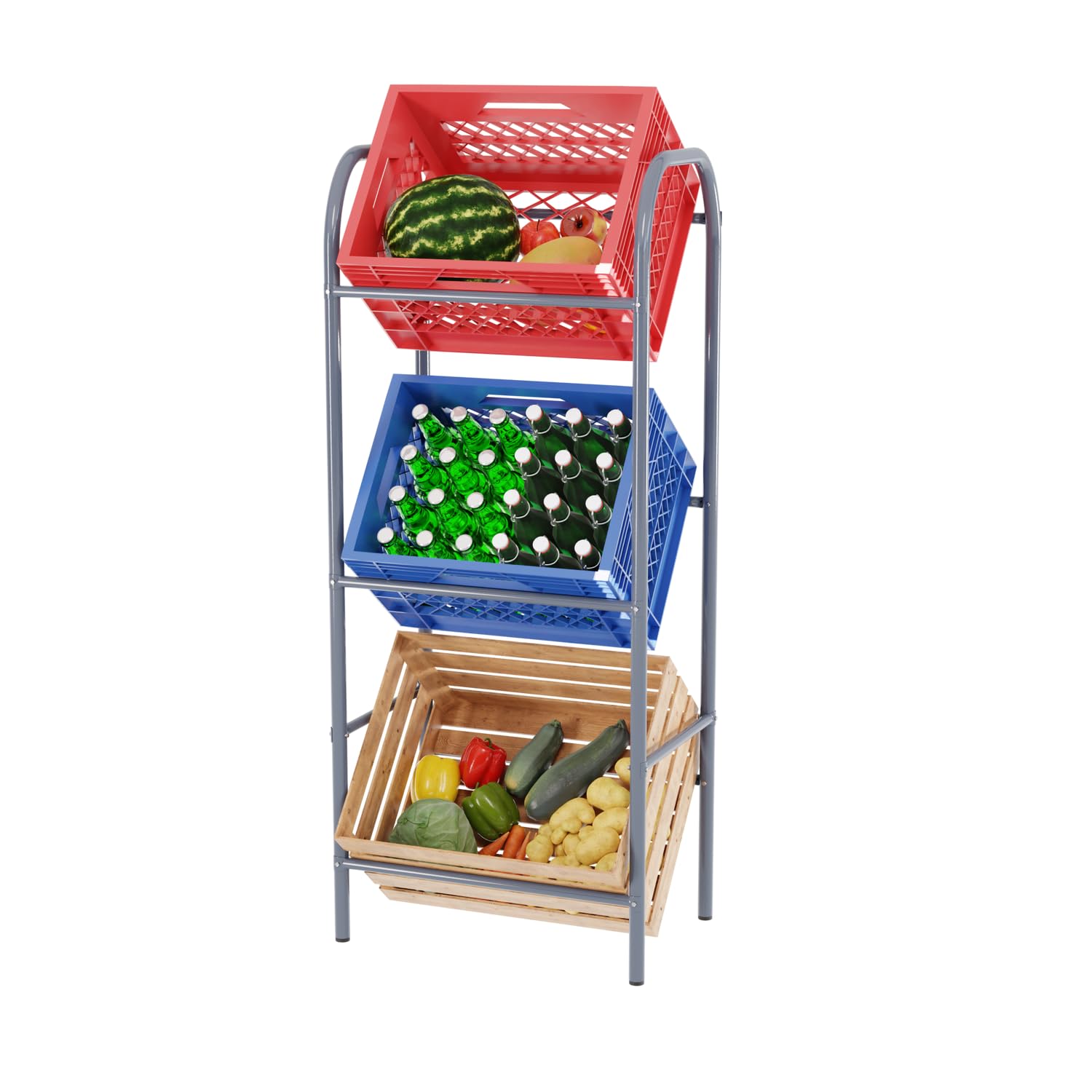 TroniTechnik® Getränkekistenregal GK01, 3 Kisten, Grau, 50x34x116 cm