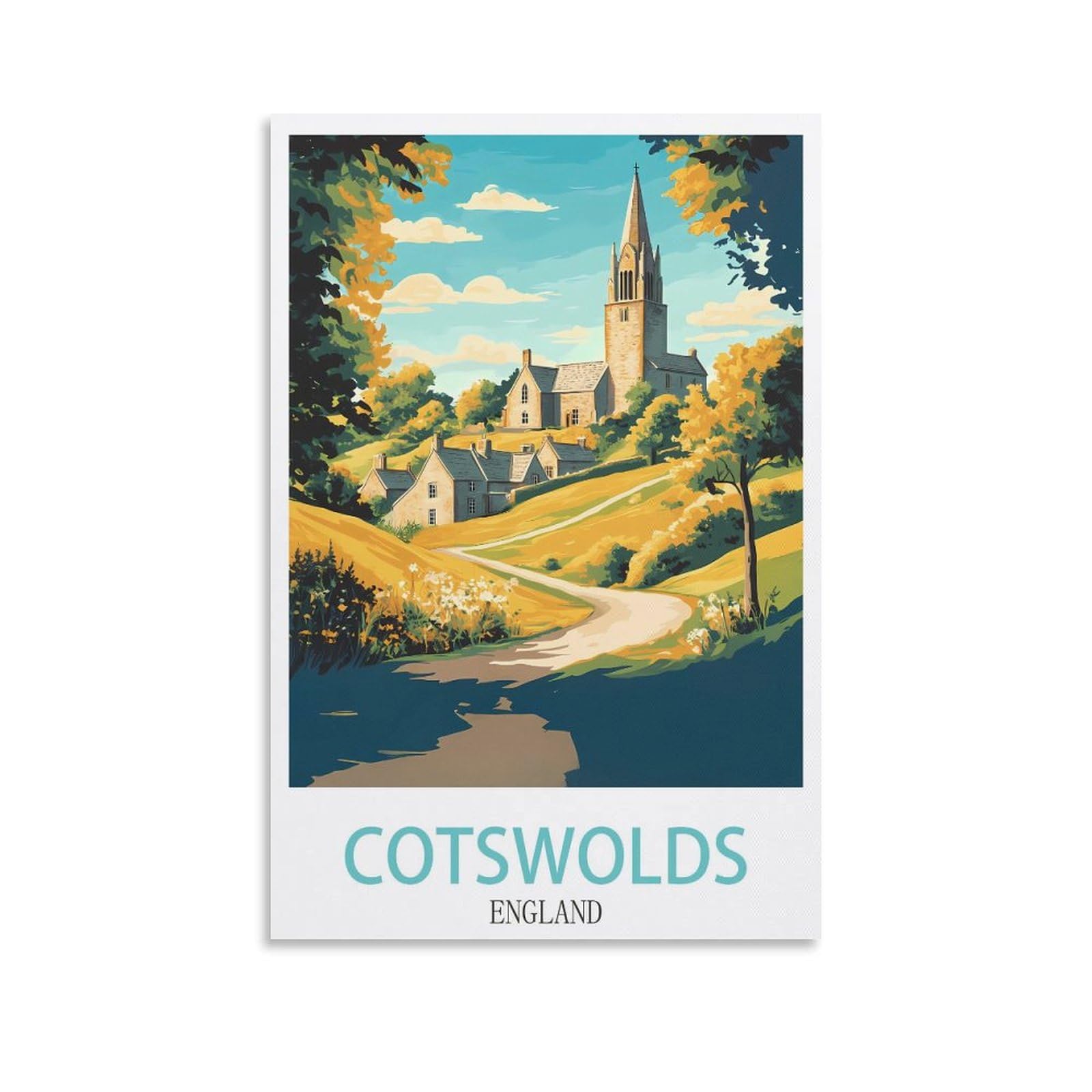 Zhilijing Unframe-Style Cotswolds England Vintage Travel Poster 08X12inch(20X30cm) Painting Canvas Wall Posters