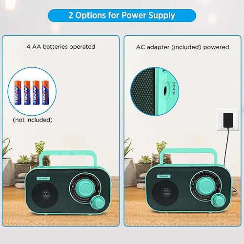 Miniatura 24 de DreamSky Radio portátil AM FM enchufable de pared o funciona con pilas para el hogar y al aire libre, recepción fuerte, dial grande, fácil de usar