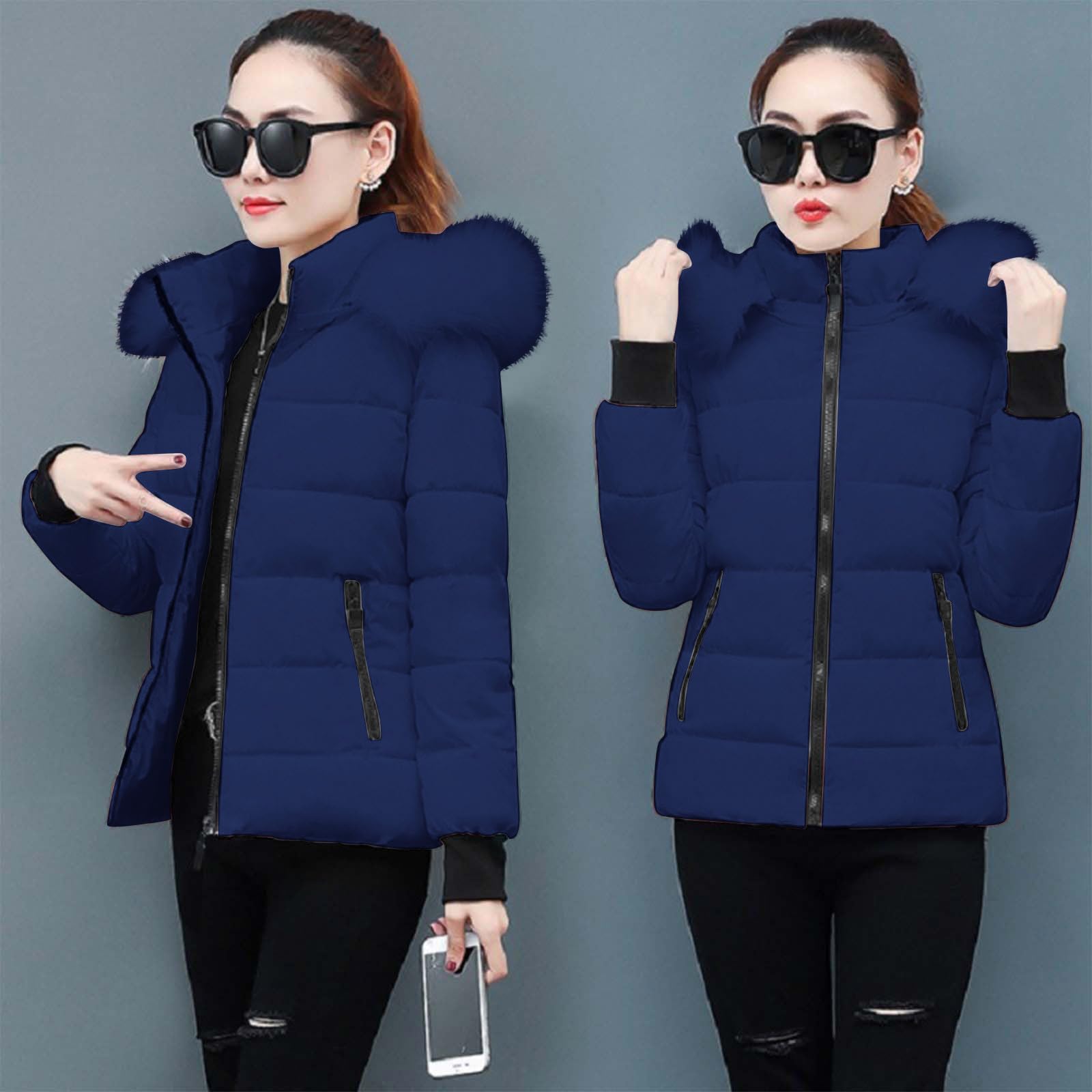 Abrigos de Invierno para Mujer Cálido Chaqueta Acolchada Mujer con Capucha Desmontable Gruesa Chaquetas de Algodón de Invierno Talla Grande Abrigo Exterior de Felpa con Bolsillos Caliente Cazadora