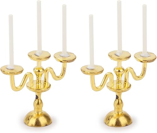 Miniatura 2 de Candelabros en miniatura de tres cabezas a escala 112 con velas, juego de 2 piezas vintage de 3 brazos, accesorios para muebles de casa para regalos