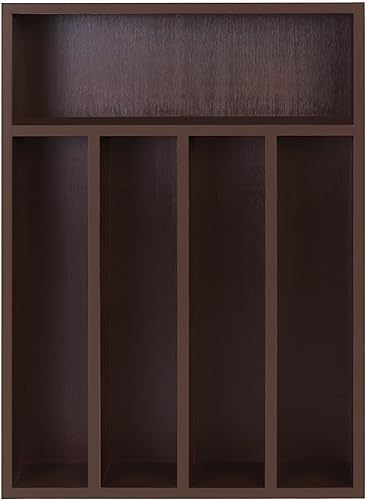 Miniatura 8 de Utopia Kitchen Organizador de cubiertos de bambú, 5 compartimentos, organizador de cajones de bambú de 14 x 10 x 2.36 pulgadas, organizador de