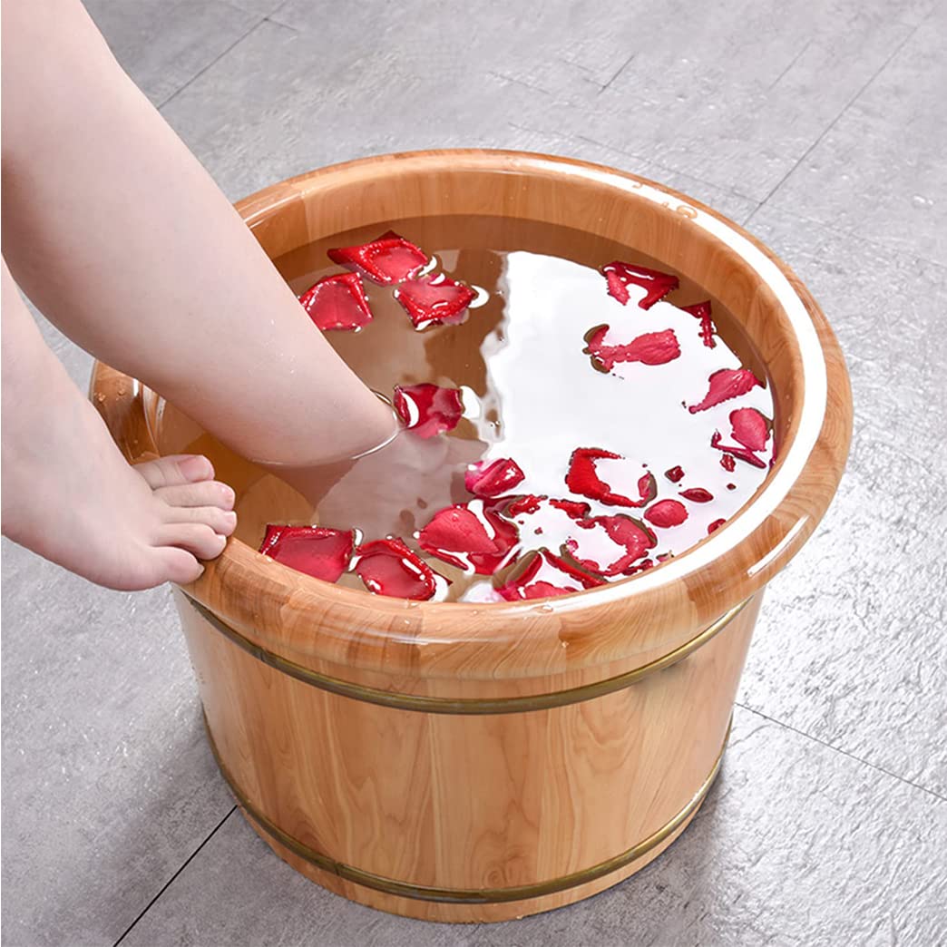 Canna per Il Bagno in Legno, Vasca da Spa in Rovere in Legno Massiccio con Perle di Accessurazione del Piede, Vasca di Ammollo del Piede Addensato per La Casa B