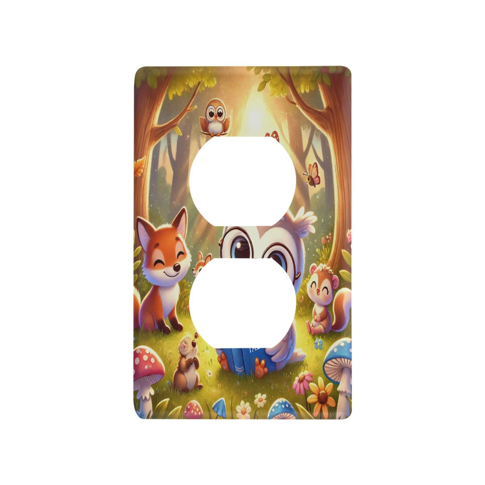 Owl Fairy Tale Green Light Switch Cover Decorative Receptacle Outlet Wall Plate Guard Plastic Wall Outlet Cover for Home Decor Room Office Bathroom (Duplex Outlets Cover)
