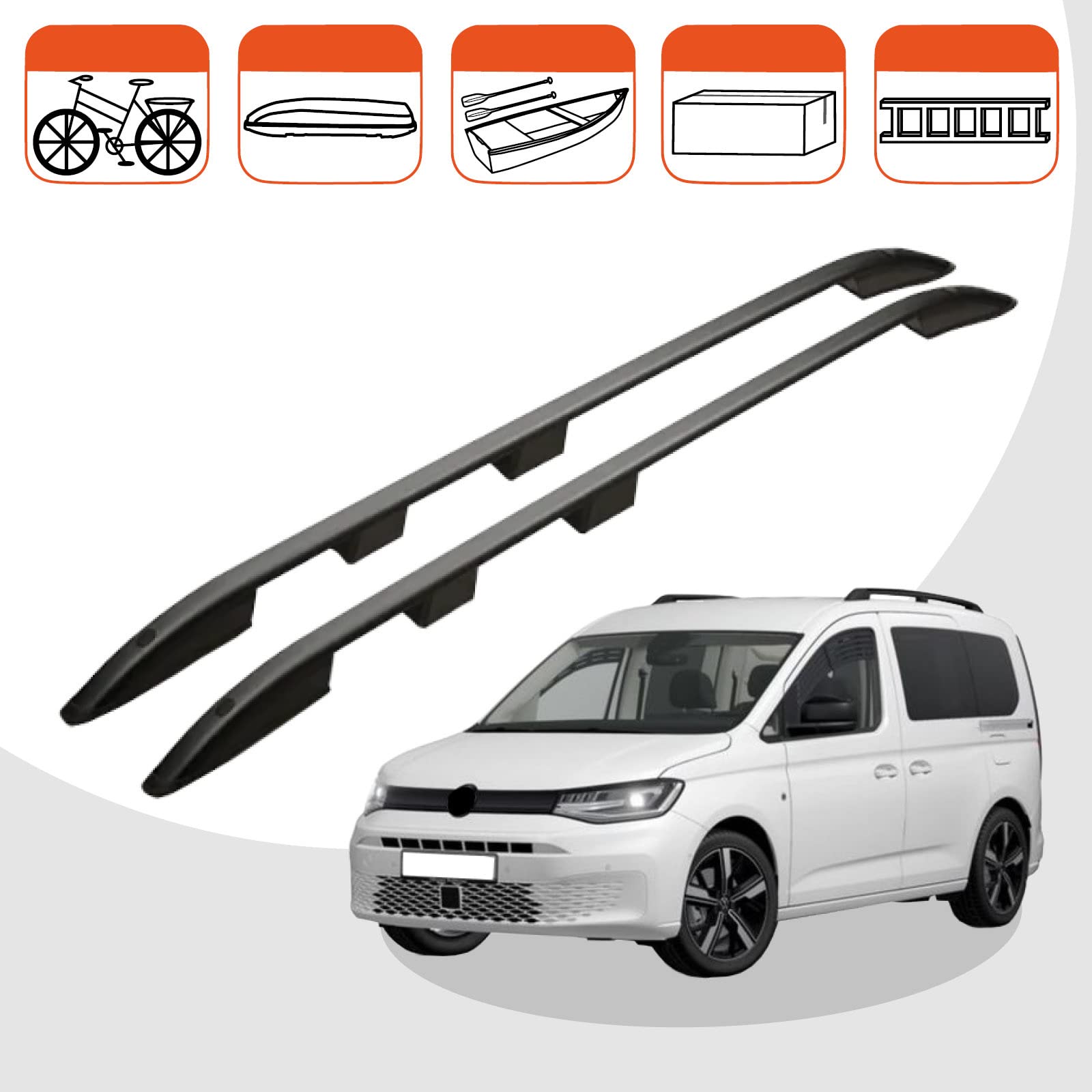 RC Royal Class Dachreling aus Aluminium eloxiert passend für VW Caddy 5 Maxi ab Baujahr 2020 passgenau in Schwarz mit Allgemeiner Betriebserlaubnis (ABE)