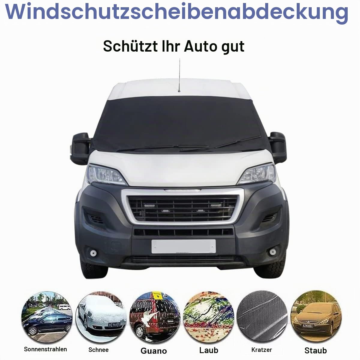 PACEWALKER Frontscheibenabdeckung Ducato Wohnmobil Außen, 600D Oxford Thermomatte mit PVC Schicht, Sonnenschutz Windschutzscheibe für FIAT Ducato/Peugeot Boxer/Citroën Jumper 2006-2014 (Schwarz)