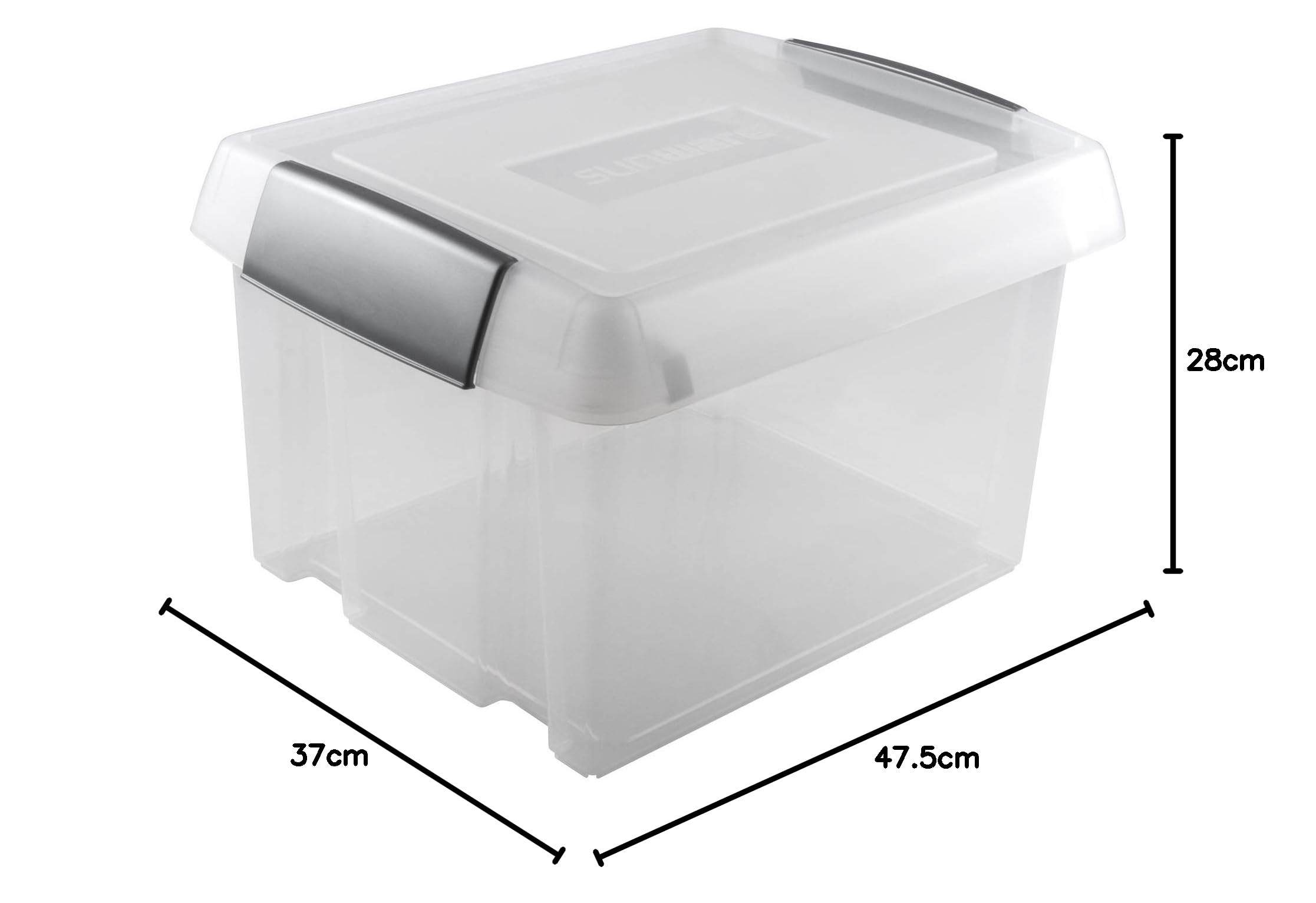 6 x Sunware Nesta Suspension Aktenbox 37 Liter+erhöhter Deckel+2 Streifen - 47,5 x 37 x 28cm - transparent/metallisch