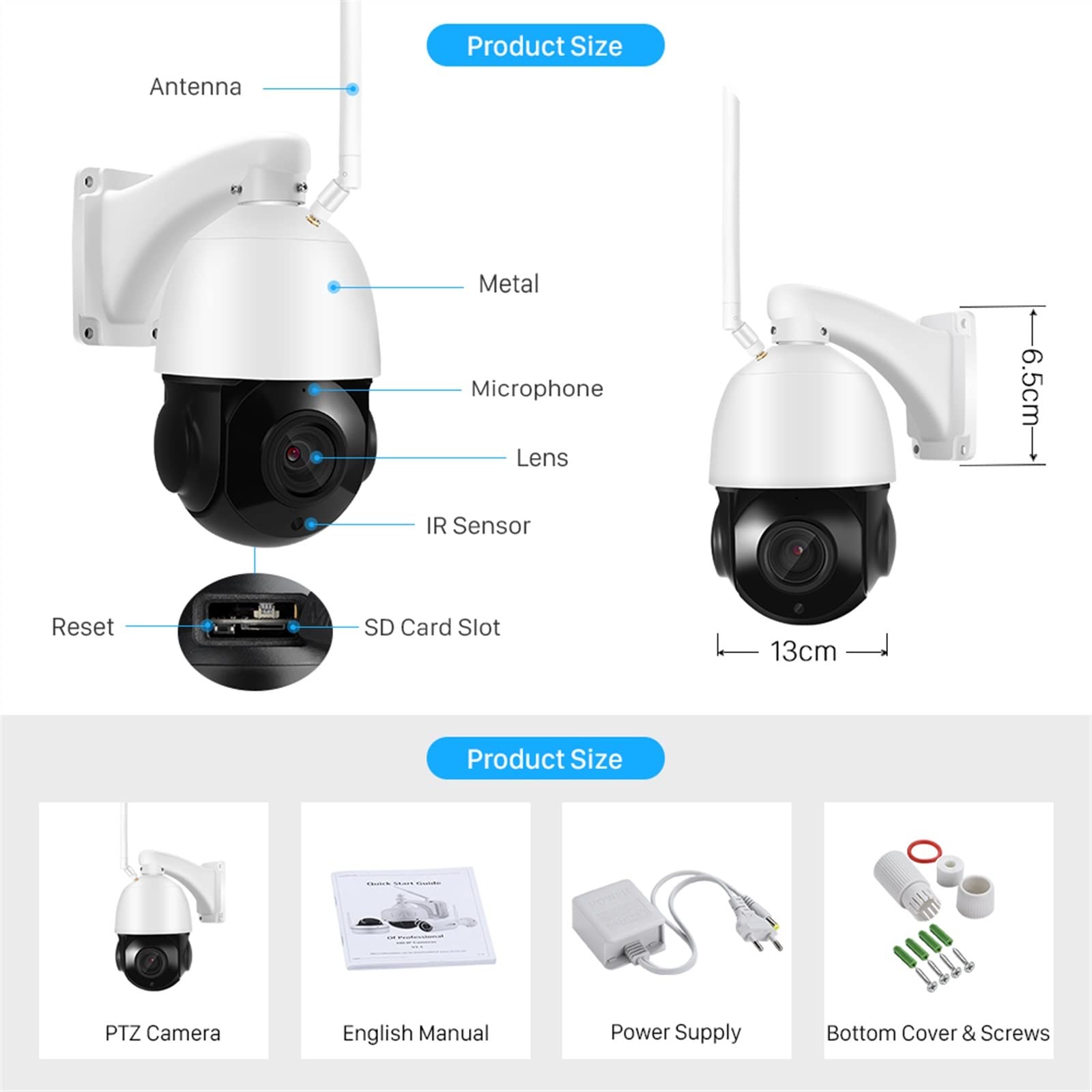 Kamera bezpieczeństwa, 30-krotny zoom optyczny 5MP kamera PTZ IP Outdoor Ai Human Detect dwukierunkowy dźwięk bezprzewodowy nadzór 100M IR Night Vision