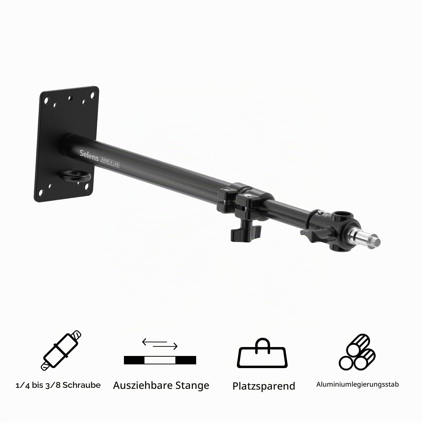 Selens 2 Stück Wandmontage Ausleger Boom Arm 35-55CM, Fotografie Wand Deckenmontage Arm Einstellbare Länge mit 3/8" 1/4" Gewinde Universal Adapter für Fotostudio Videoleuchten Regenschirme Reflektoren
