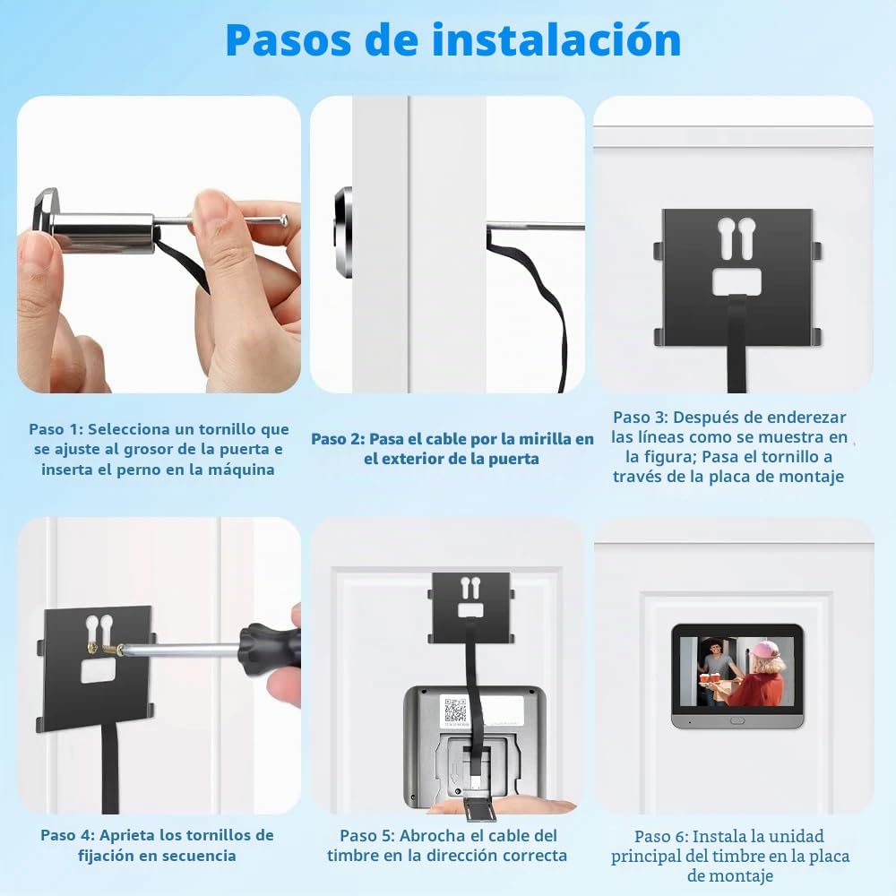 DA2 Audio Bidireccional, Cámara de Vigilancia de Puerta 3MP Inalámbrica con Tarjeta de 32 GB, con Pantalla de 4,3 Pulgadas, Wi-Fi de 2,4GHz, Detección de Movimiento, Batería de 5000mAh, Ángulo