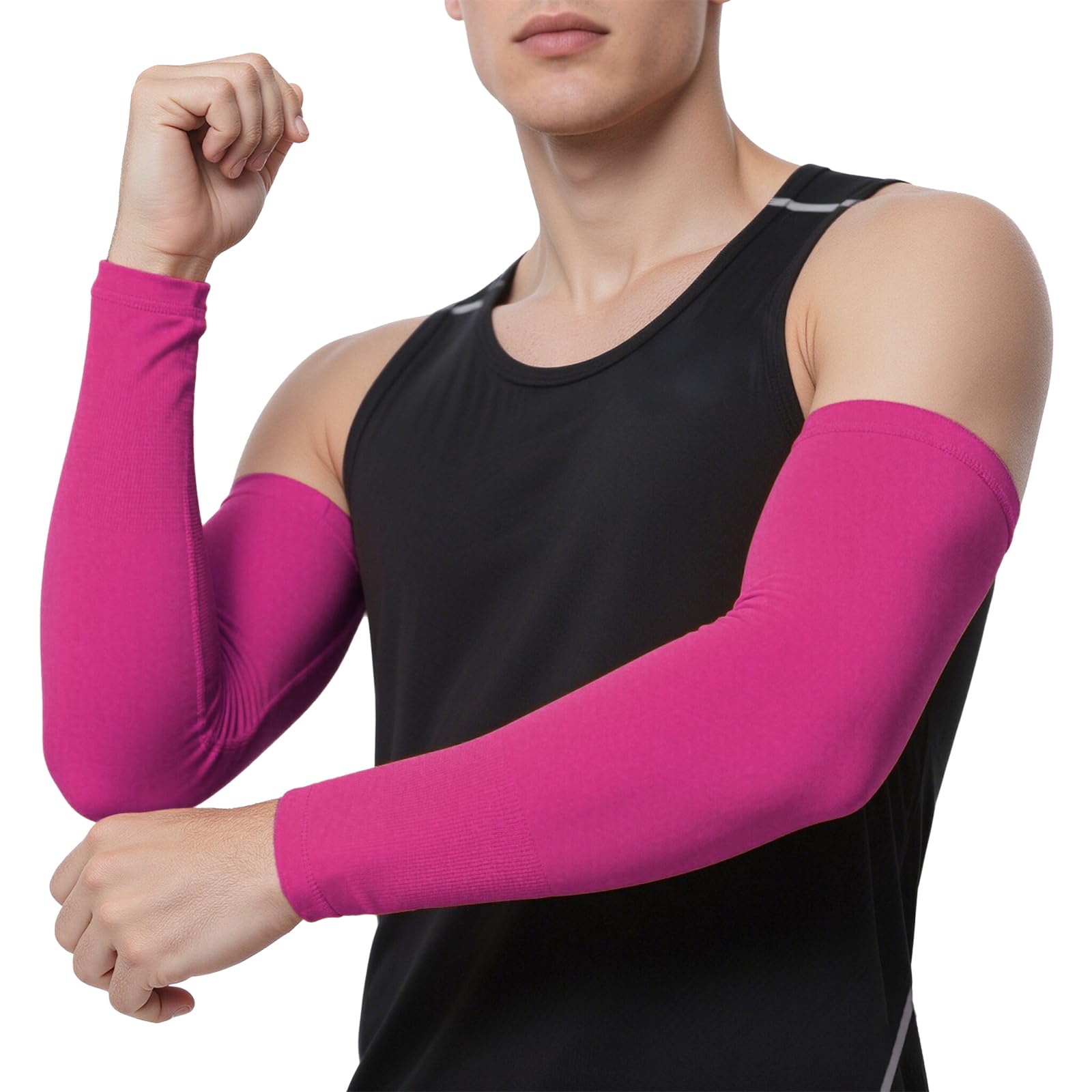 TOPTIE 1 Pair Arm Sleeves for Men Women, Arm Compression Sleeve for Football, Basketball & Volleyball-1 Pair Rose Red