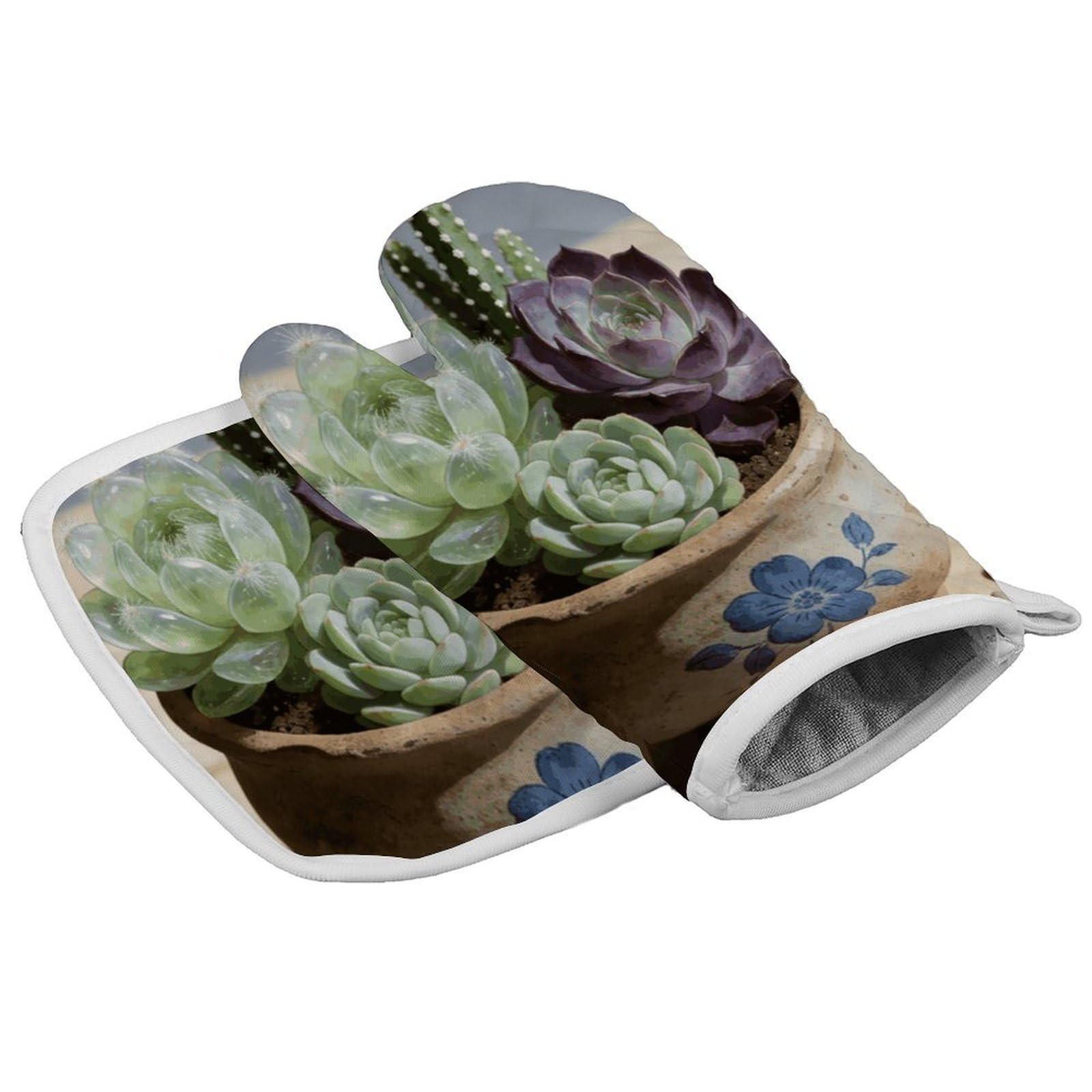 Fodpand Style Succulent Oven Mitt Set With Lanyard, Cooking Mitt, Protective Thermal Insulation,Kitchen Mitt For Baking, Cooking, Grilling, Microwave
