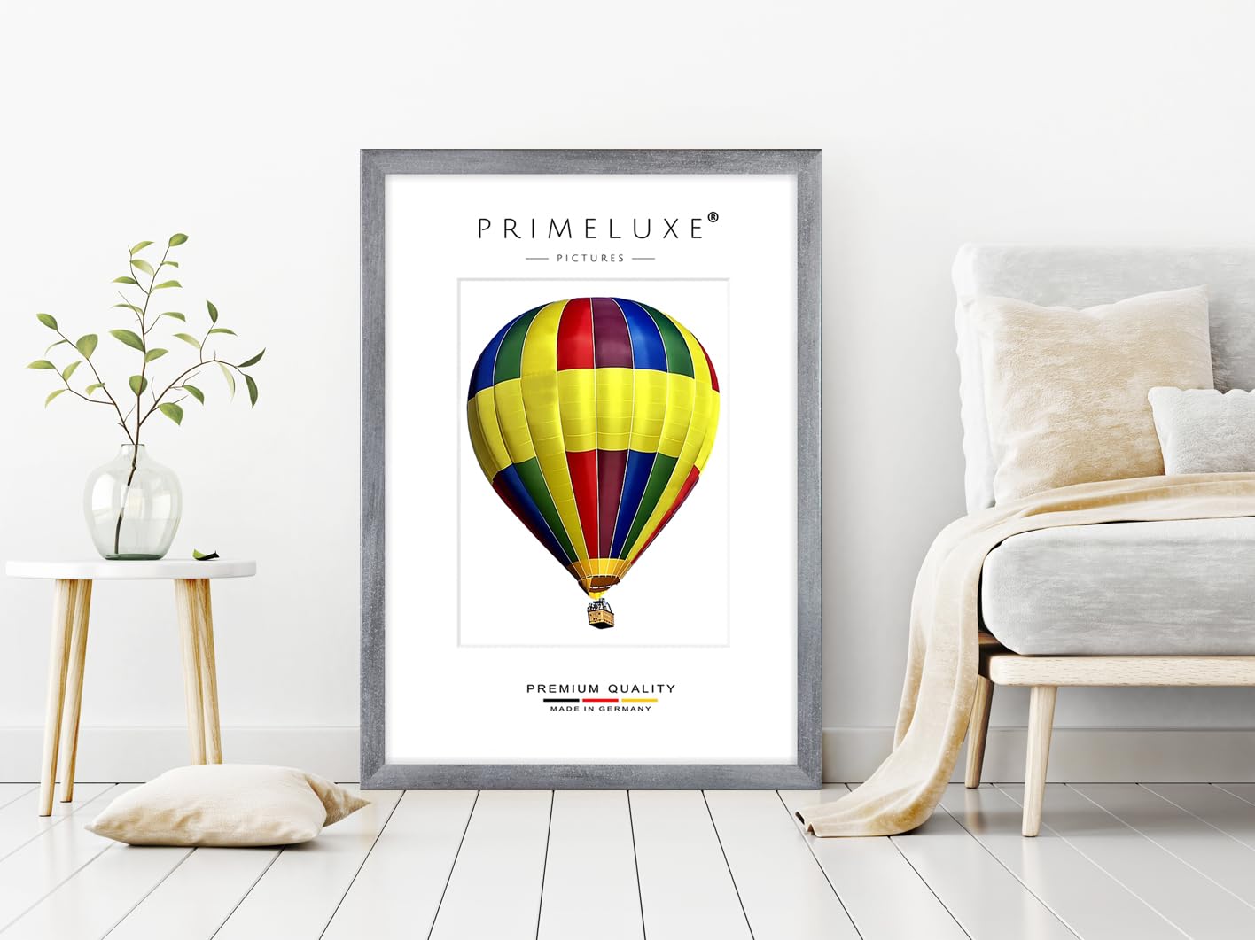 PrimeLuxe Holz Bilderrahmen 70 x 90 cm (Bildmaß) in Grau-gewischt | Farbe und Größe wählbar | Rahmen für Poster | Puzzle | Foto collage | MADE IN GERMANY