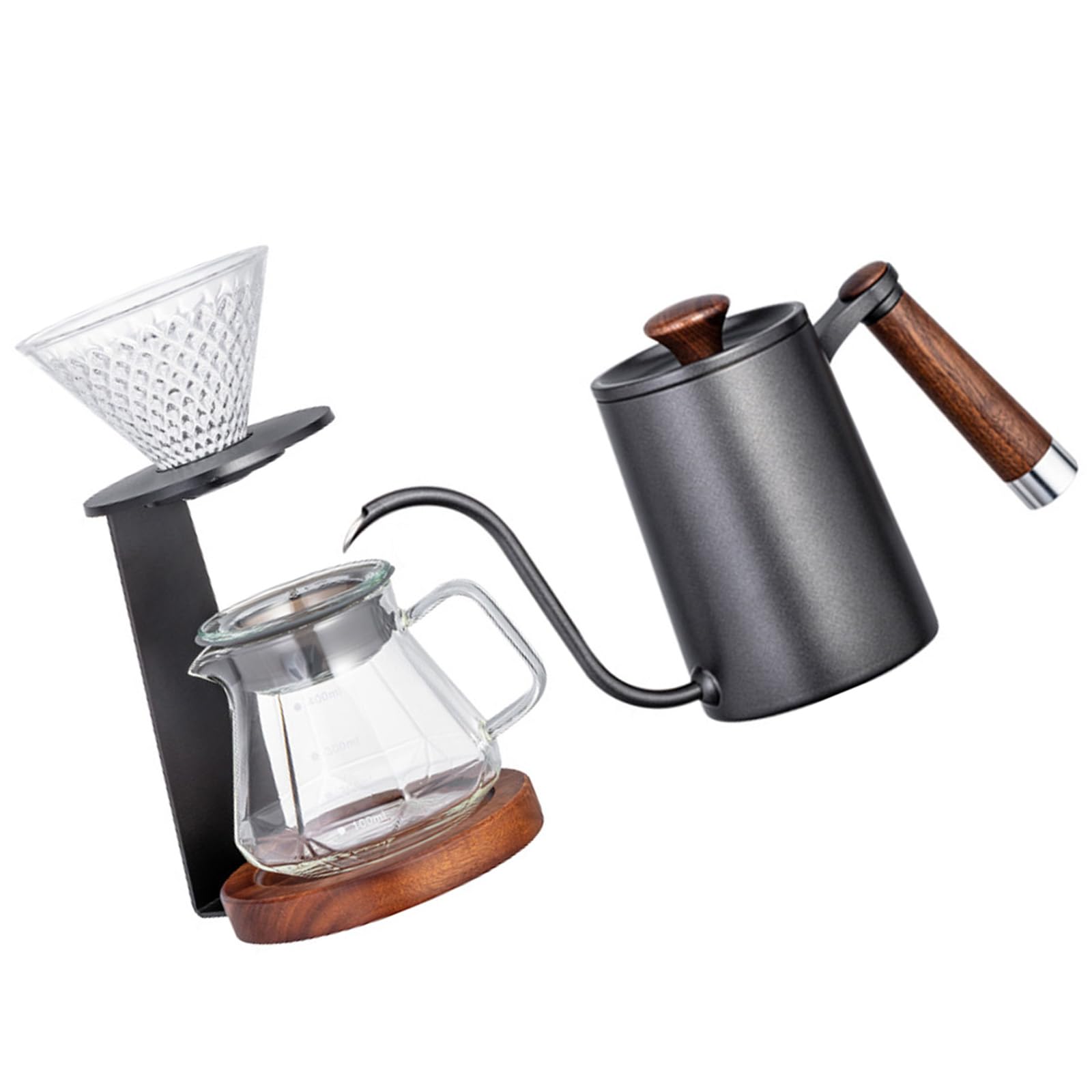 Generisch Filterständer Set mit Tropfer aus Glas und Holzsockel