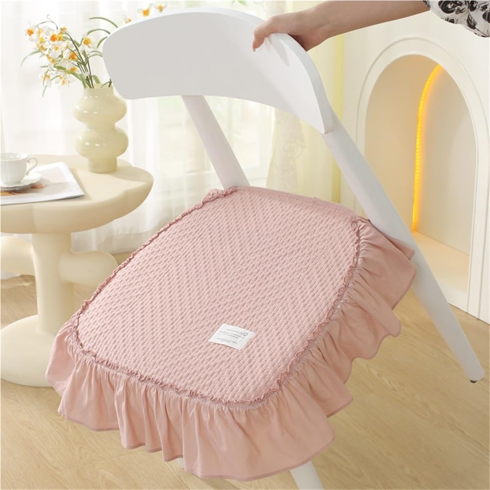 100% Cotton Ruffled Chair Cushions, Dining Room Kitchen Chair Cover with Ruffle Skirt, Thick Farmhouse Square Chair Pads Non Slip Stool Mats for Banquet Hotel Wedding Party(Green,1pcs)