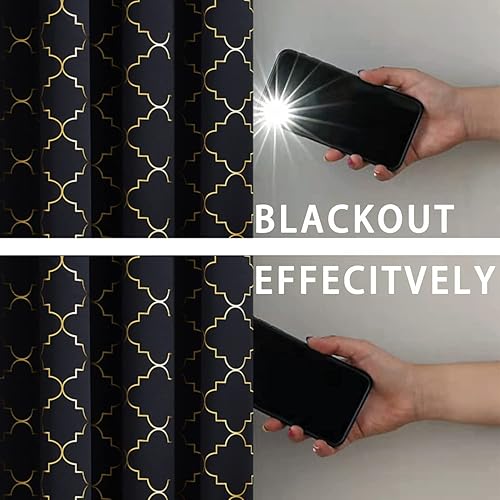 Miniatura 9 de Enactex Cortinas 100% opacas completas de 63 pulgadas de largo, con aislamiento térmico, gris con patrón geométrico plateado metálico, cortinas de