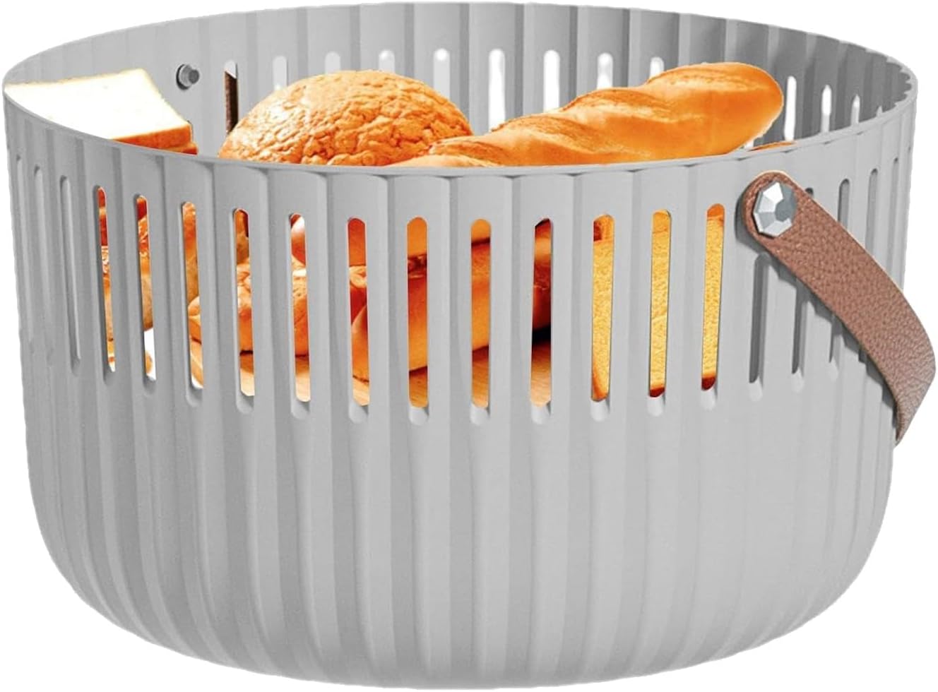 Round Camping Basket, Picnic Basket, Shopping Basket, with Leather Handle, for Festivals, Weddings, Camping(Gray)