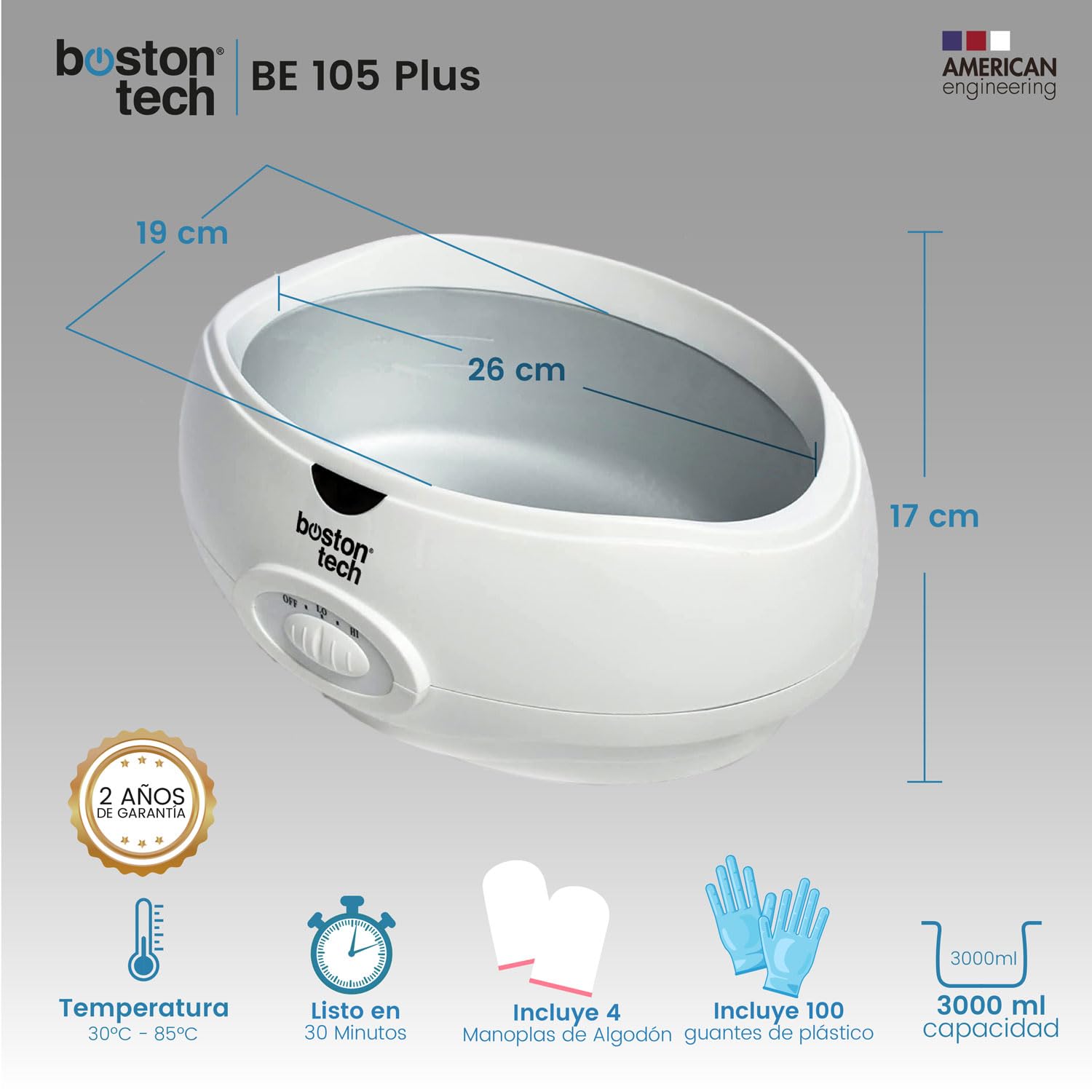Boston Tech® Baño de Parafina para Manos Maquina parafina que Alivia el Dolor Muscular y Artrosis Capacidad 3L Hidrata y Revitaliza tu Piel Incluye accesorios Premium para uso personal y profesional
