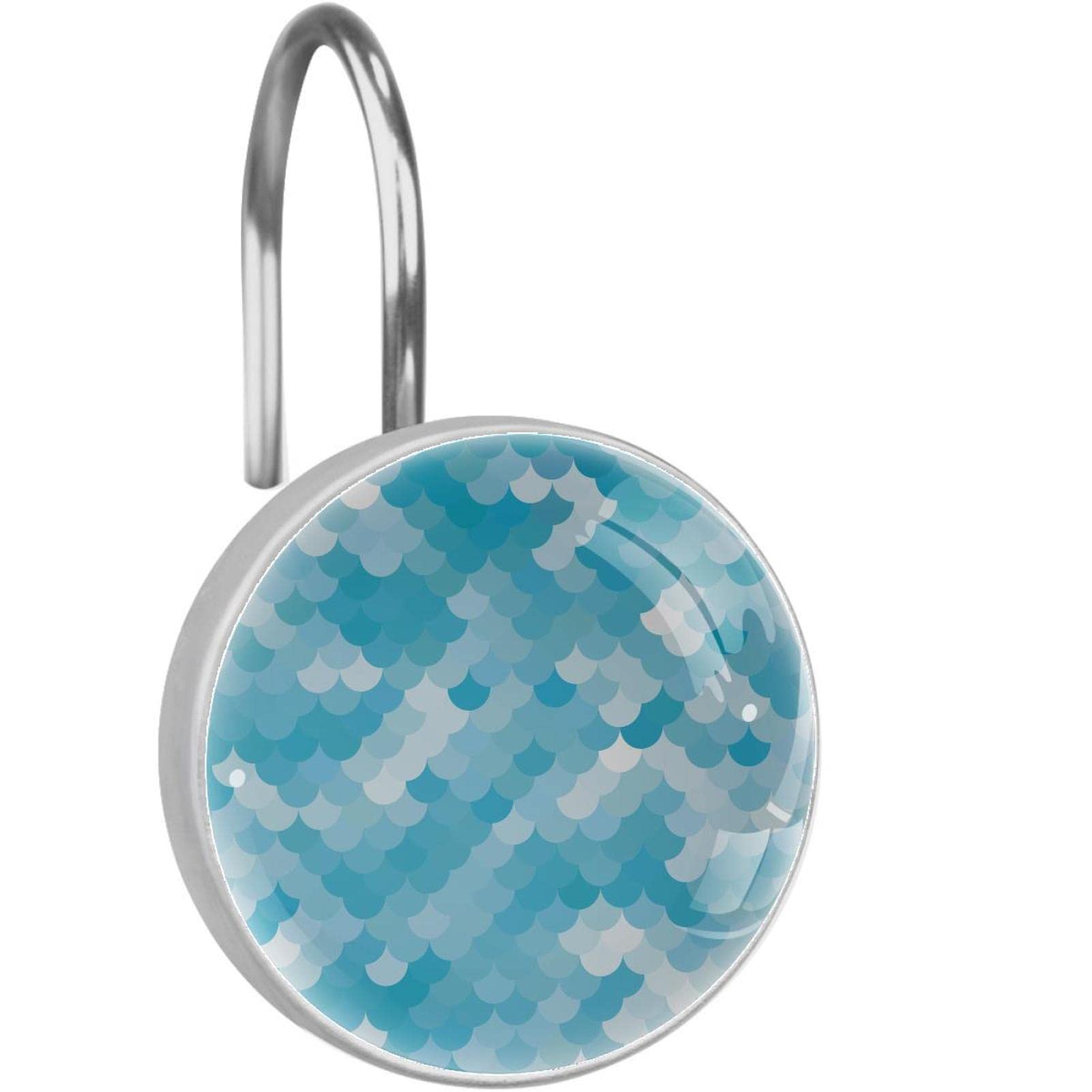Crochets de rideau de douche écailles bleues en inox x12 pour salle de bain