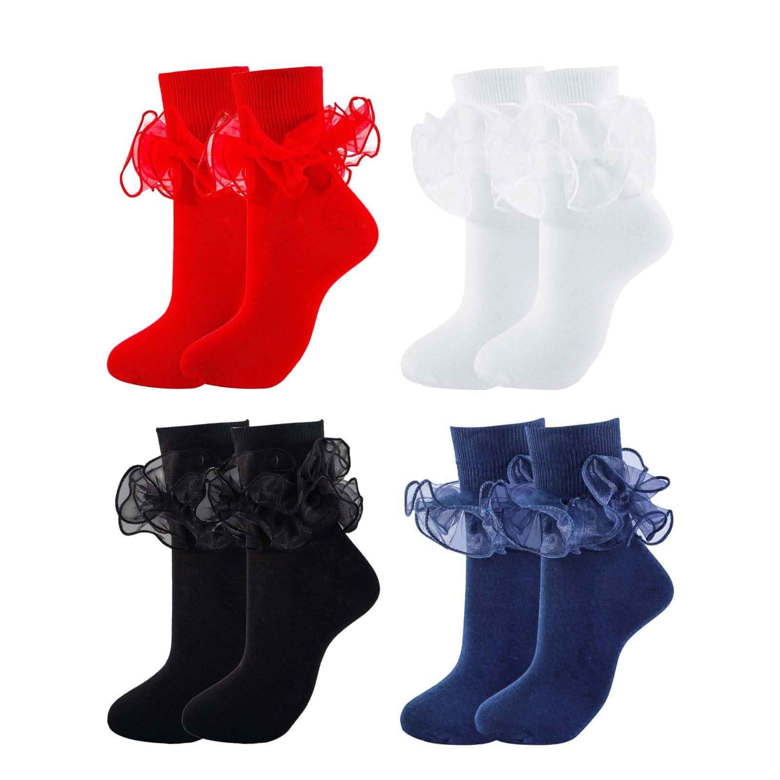 Big Ruffle Socks Women(Size 5-11) Turn Cuff Cotton Lace Frilly Socks Soft breathable cotton crew socks for Mary Janes & Loafers, perfect for coquette aesthetic and 80s vintage dress