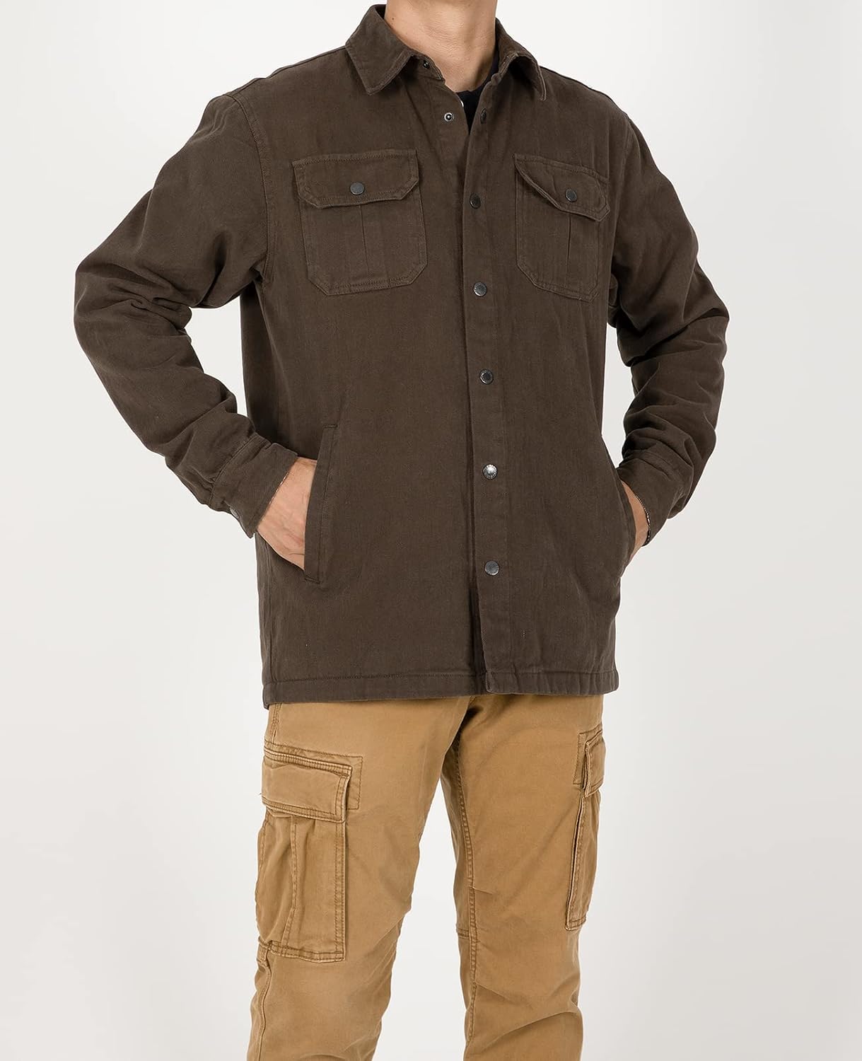 ZENTHACE Men's Heavy Washed Rugged Cotton Shirt Jac Outdoorsy Utility Jacket(Full Flannel Lined) - Image 2