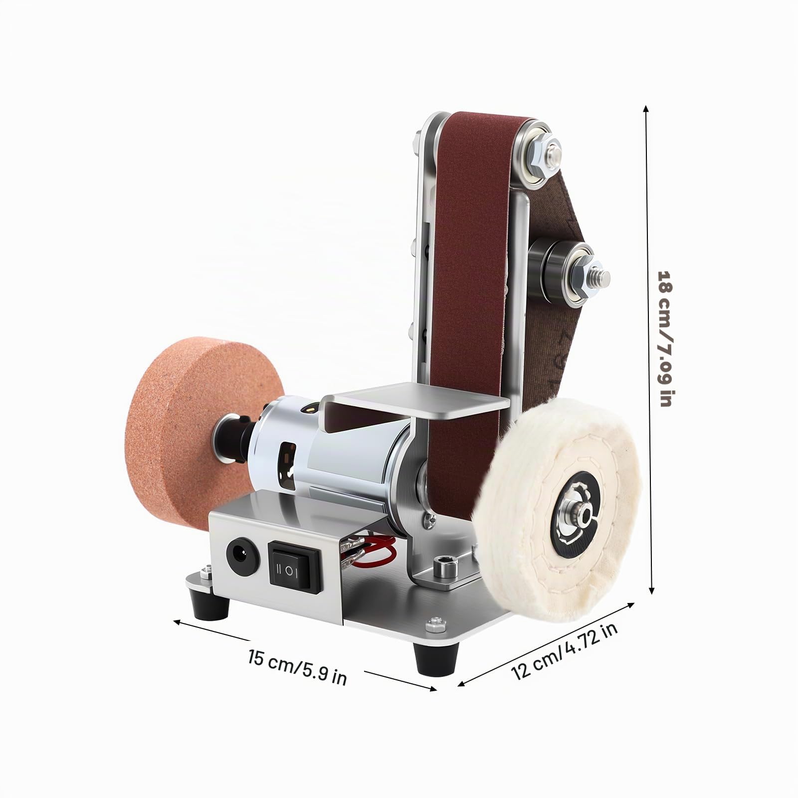 Mini lijadora de banda de 7 velocidades, lijadora eléctrica de cinturón, pulidor para madera, metal, lijadora de mesa portátil, 240V, con banda de lija amarilla, para trabajos de bricolaje en madera