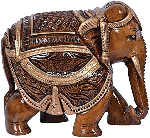 Stylo Culture Wooden Elephant Sculpture Indian Hand Carved Statue Painted Home Decor Elephant Figurine Size (5.5x3x5)