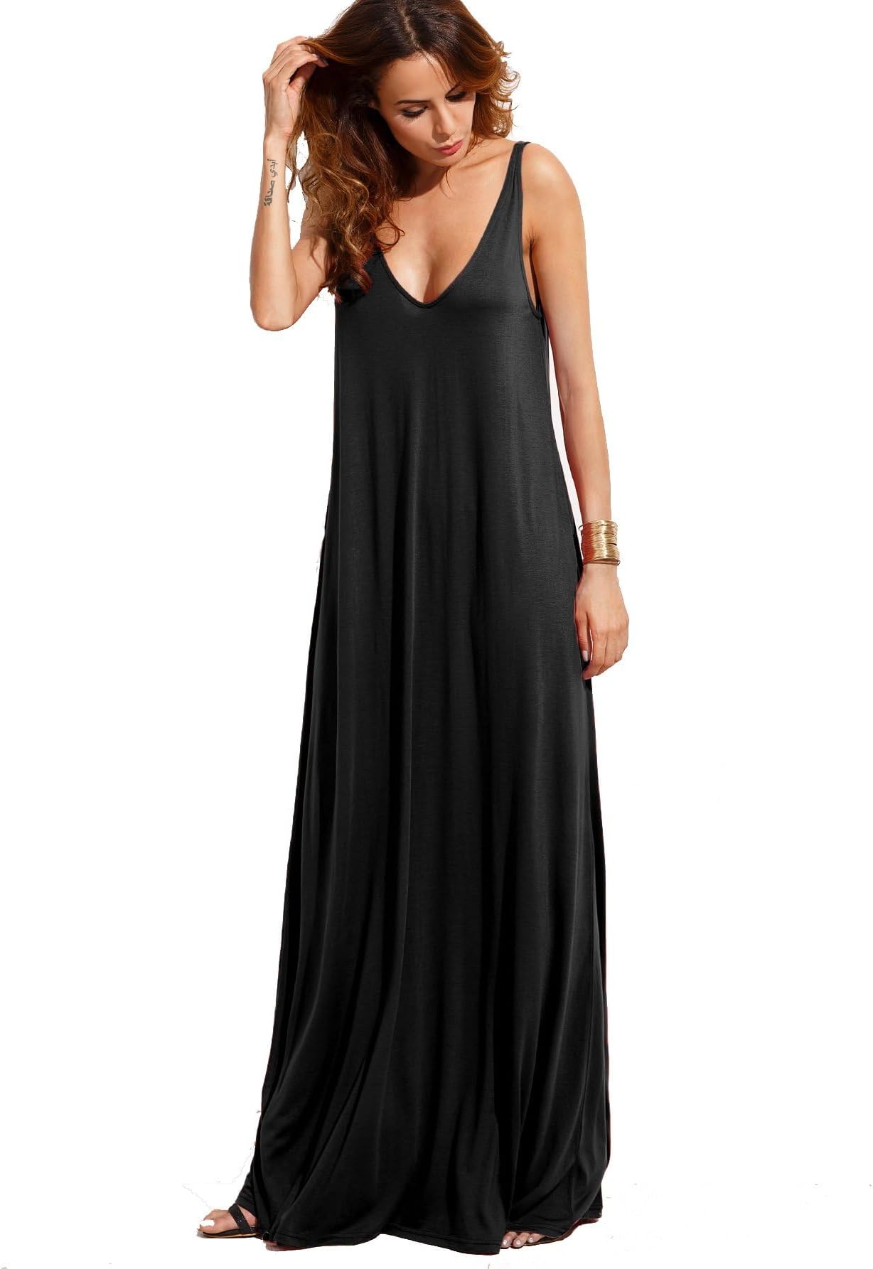 Women's Casual Sleeveless Deep V Neck Summer Beach Maxi Long Dress