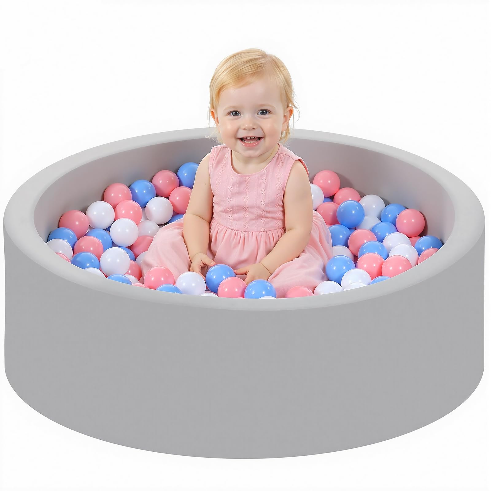 Wilwolfer Ball Pit for Toddlers: Foam Ball Pool with 100 Tricolor Balls - Baby Ball Pit with Balls Included - Round Soft Foldable Large Ball Pit - Indoor Outdoor (Grey) — image 1