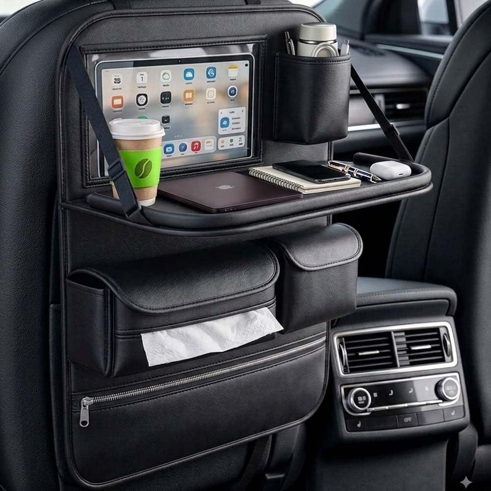 1 Pack Backseat Car Organizer with Foldable Anti-Sag Tray & Tablet Window