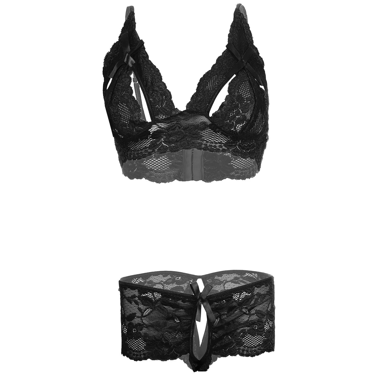 psychovest Women's Sexy Lace Open Crotch Bra and Panty Lingerie Set Free Size-picture-40
