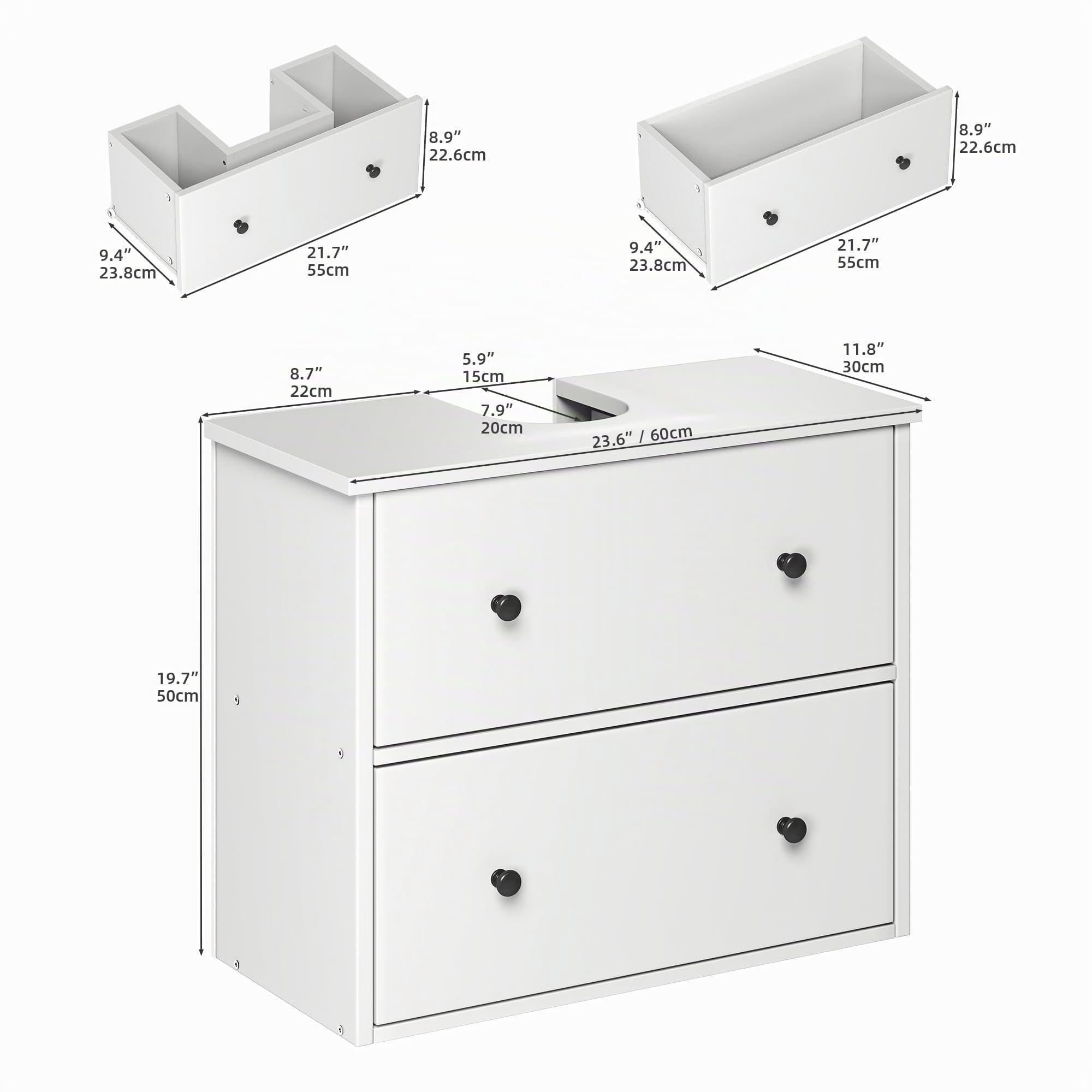 YITAHOME Waschbeckenunterschrank wandmontage, Badezimmerschrank, 2 große Schubladen, 60 x 30 x 50 cm, wall-Mounted Bathroom Vanity Cabinet, weiß