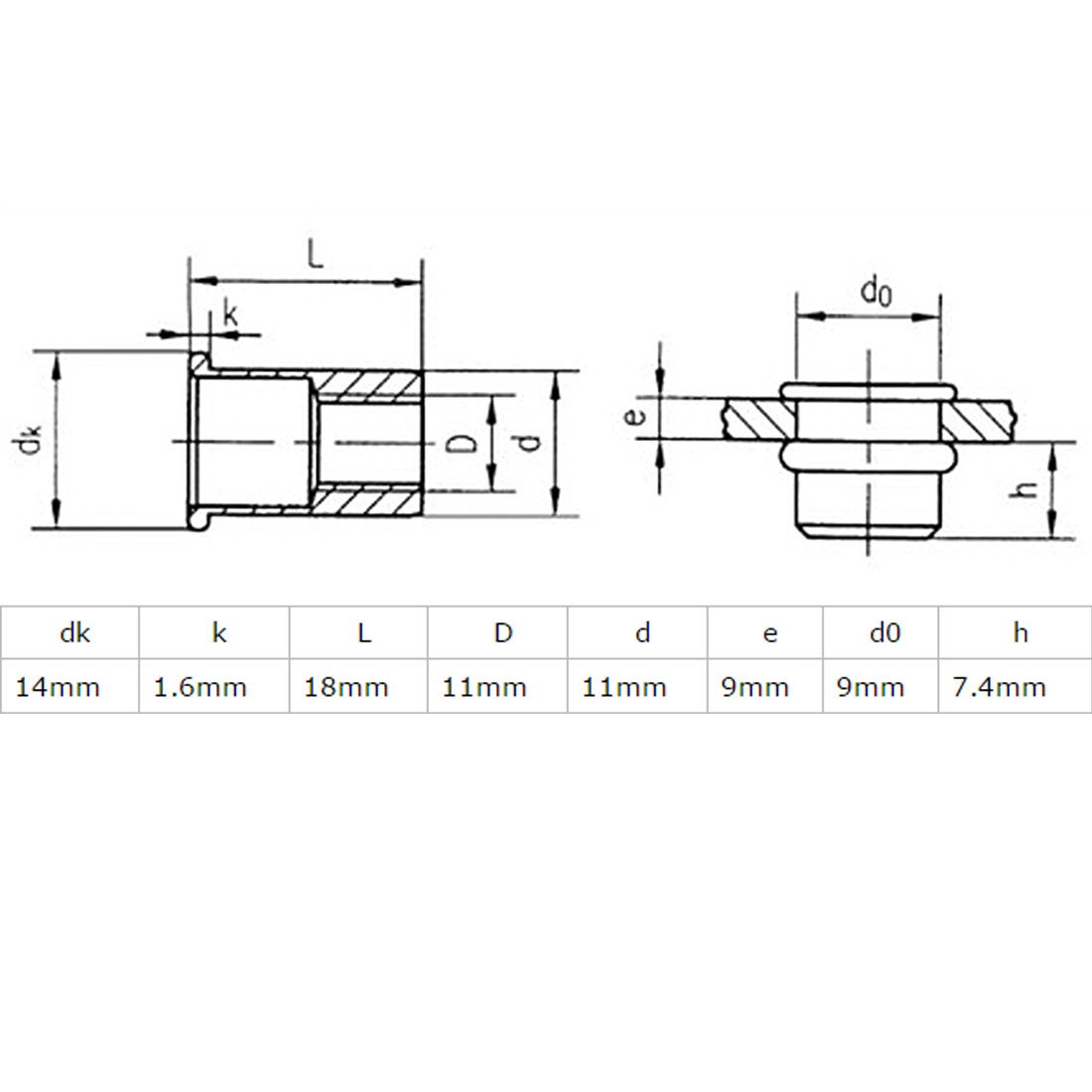 Aexit M8 Aluminum Nails, Screws & Fasteners Flat Head Rivet Nut Insert Silver Nut & Bolt Sets Tone 50pcs
