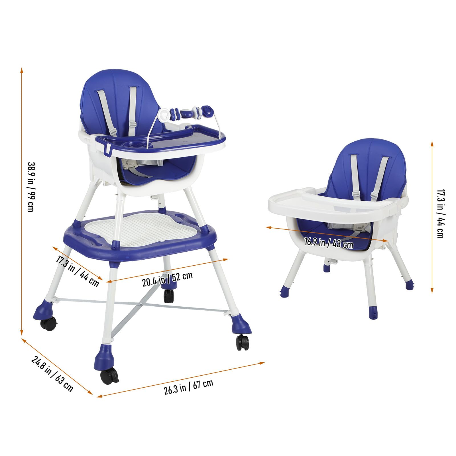 Toddmomy Krzesełko Do Karmienia Dla Niemowląt | 6 W 1, Ergonomiczne Krzesełko Do Karmienia, Podwyższenie, Stolik Do Gier | Rozkładany Fotelik Dla Malucha Z Pasami Bezpieczeństwa Do Jedzenia I Zabawy,